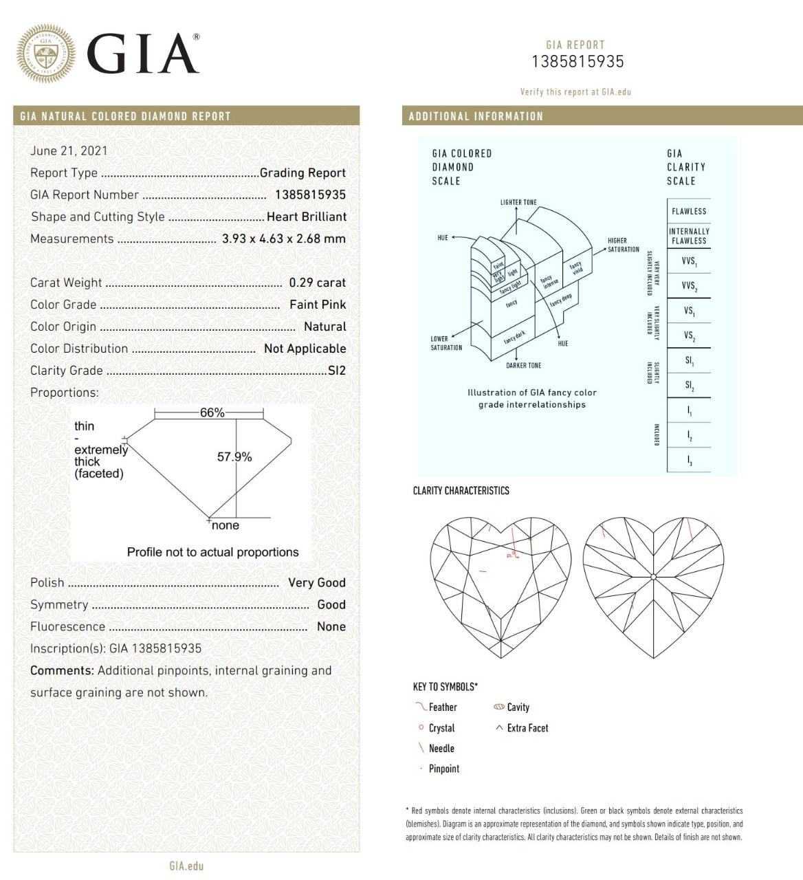 Pendientes de diamantes con certificado GIA de 0,29 quilates de color rosa tenue y claridad SI2 en venta 3