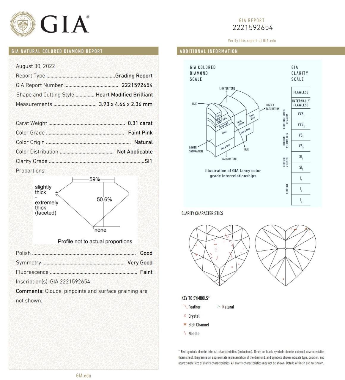 Pendientes de diamantes con certificado GIA de 0,29 quilates de color rosa tenue y claridad SI2 en venta 4