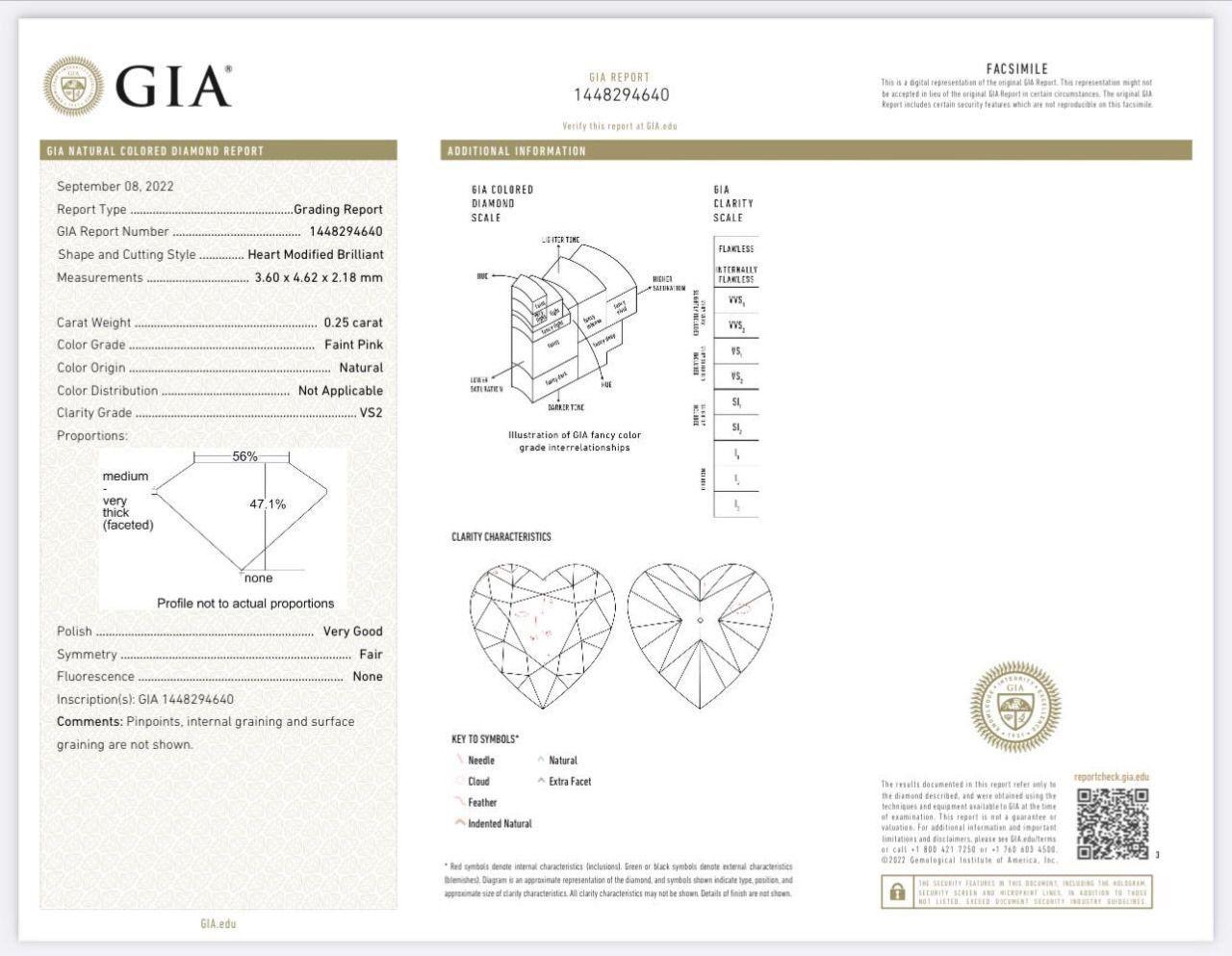 GIA-zertifizierter 0,30 , 0,20 Karat Hellrosa VS1 , VS2 Reinheitsring mit Diamanten 5