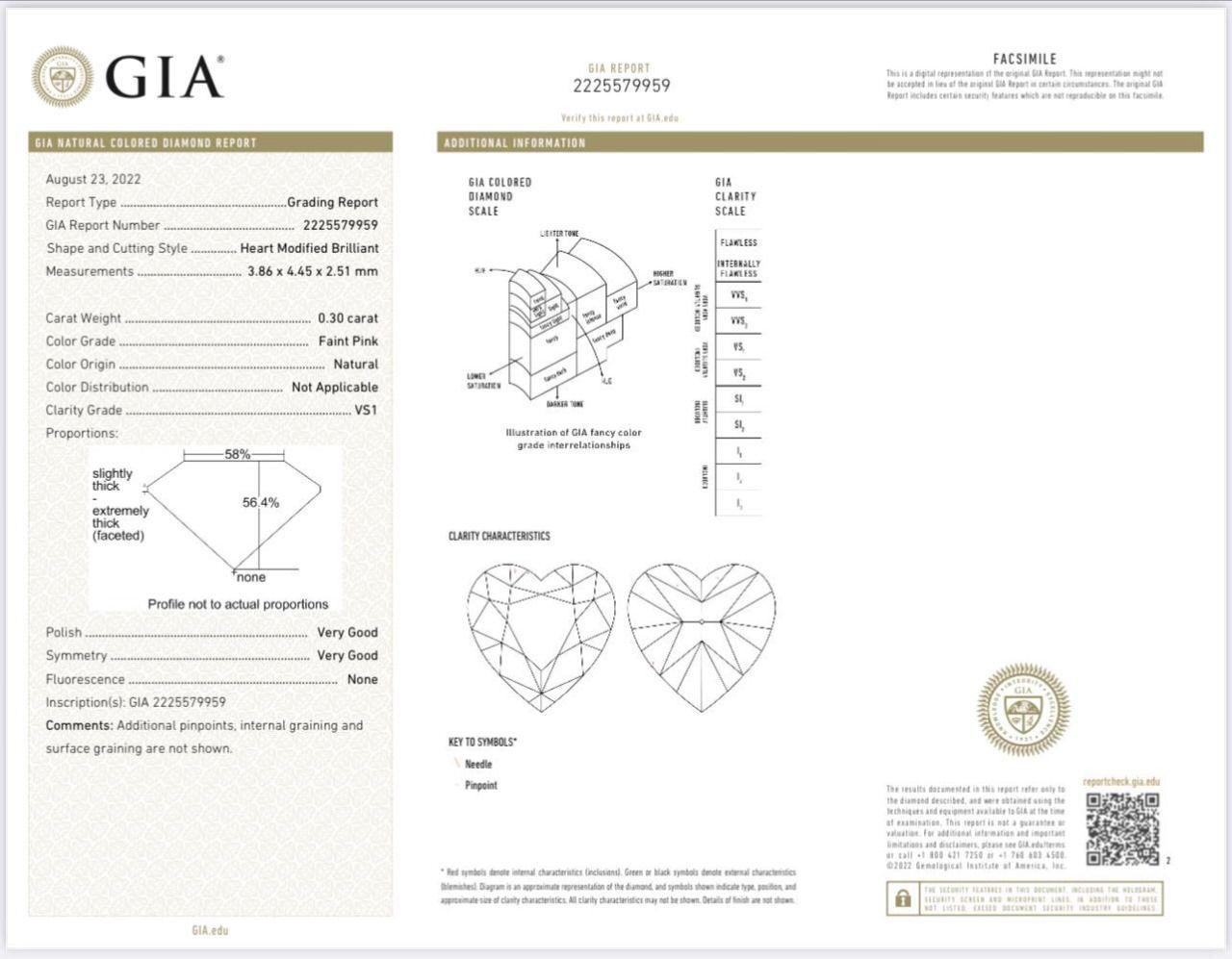 GIA-zertifizierter 0,30 , 0,20 Karat Hellrosa VS1 , VS2 Reinheitsring mit Diamanten 6