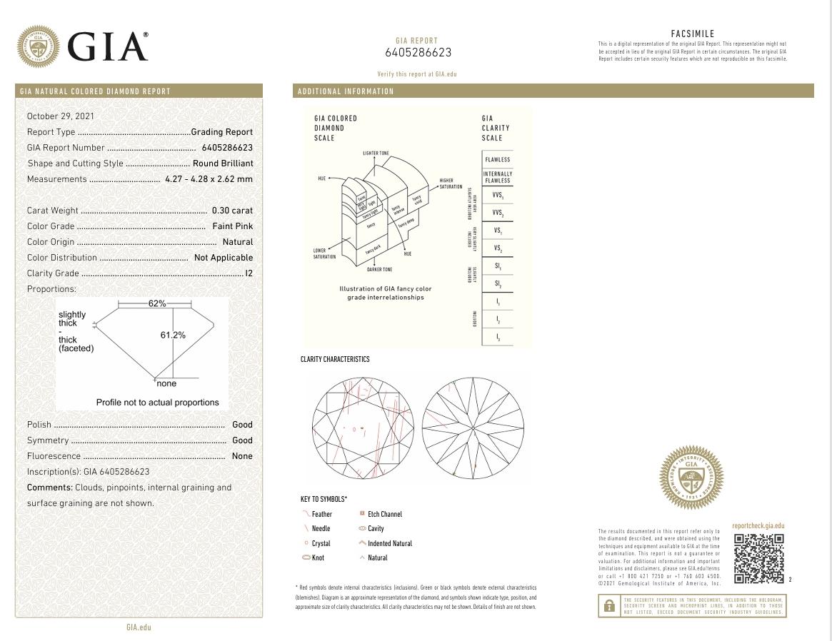 GIA Certified 0.30 Carat Faint Pink I2 Clarity Diamond For Sale 1