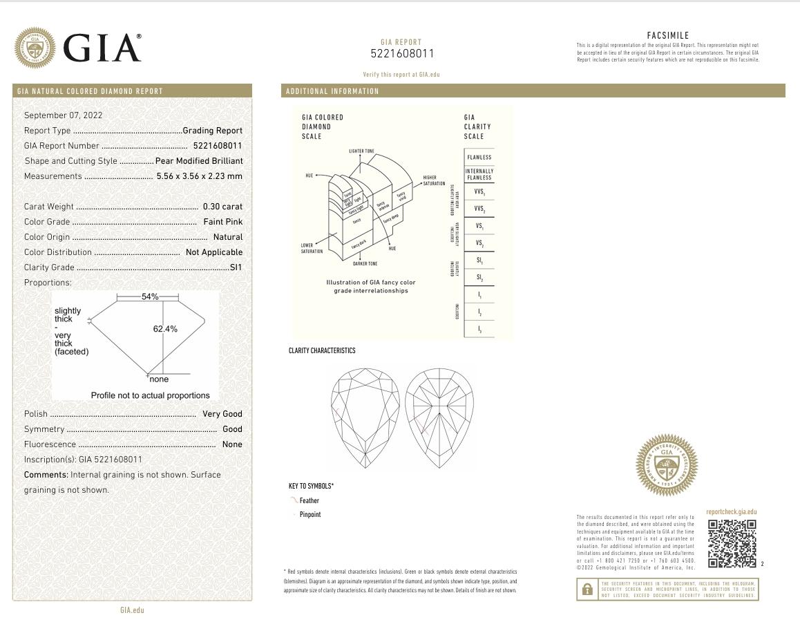GIA Certified 0.30 Carat Faint Pink SI1 Clarity Diamond For Sale 1