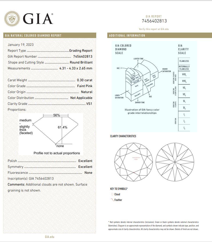 GIA Certified 0.30 Carat Faint Pink VS1 Clarity Diamond For Sale 1