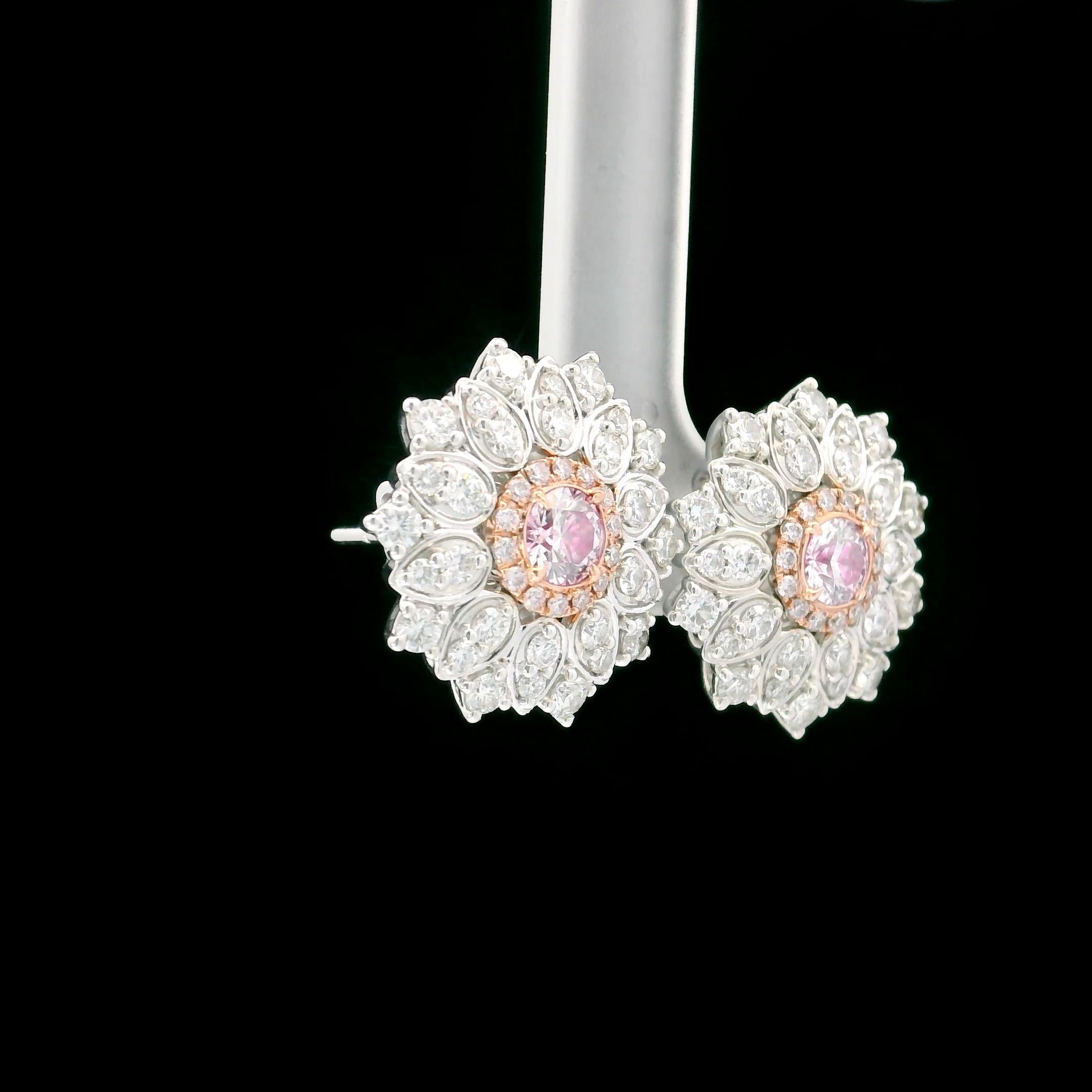 Round Cut GIA Certified 0.30 Carat Faint Pink VS1 / IGI 0.30 Faint Pink SI1 Earring Ring For Sale