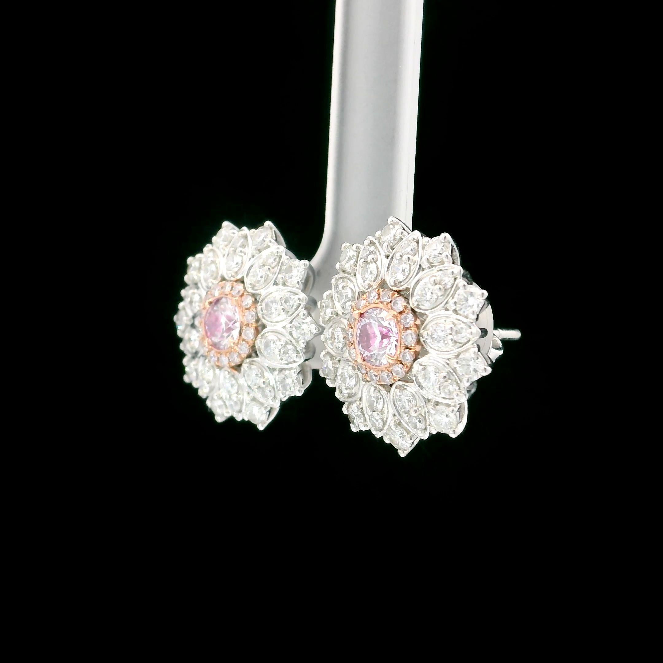 GIA Certified 0.30 Carat Faint Pink VS1 / IGI 0.30 Faint Pink SI1 Earring Ring In New Condition For Sale In บางรัก, TH