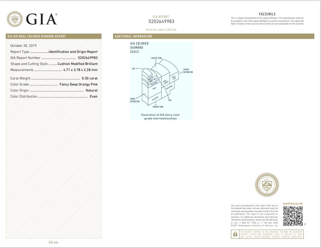 GIA Certified 0.30 Carat Fancy Deep Orangy Pink I1 Clarity Diamond For Sale 1