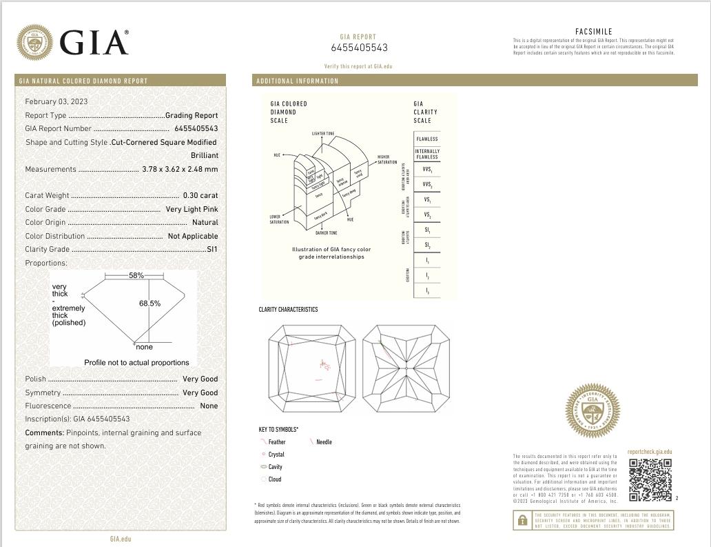 GIA Certified 0.30 Carat Very Light Pink SI1 Clarity Diamond For Sale 1