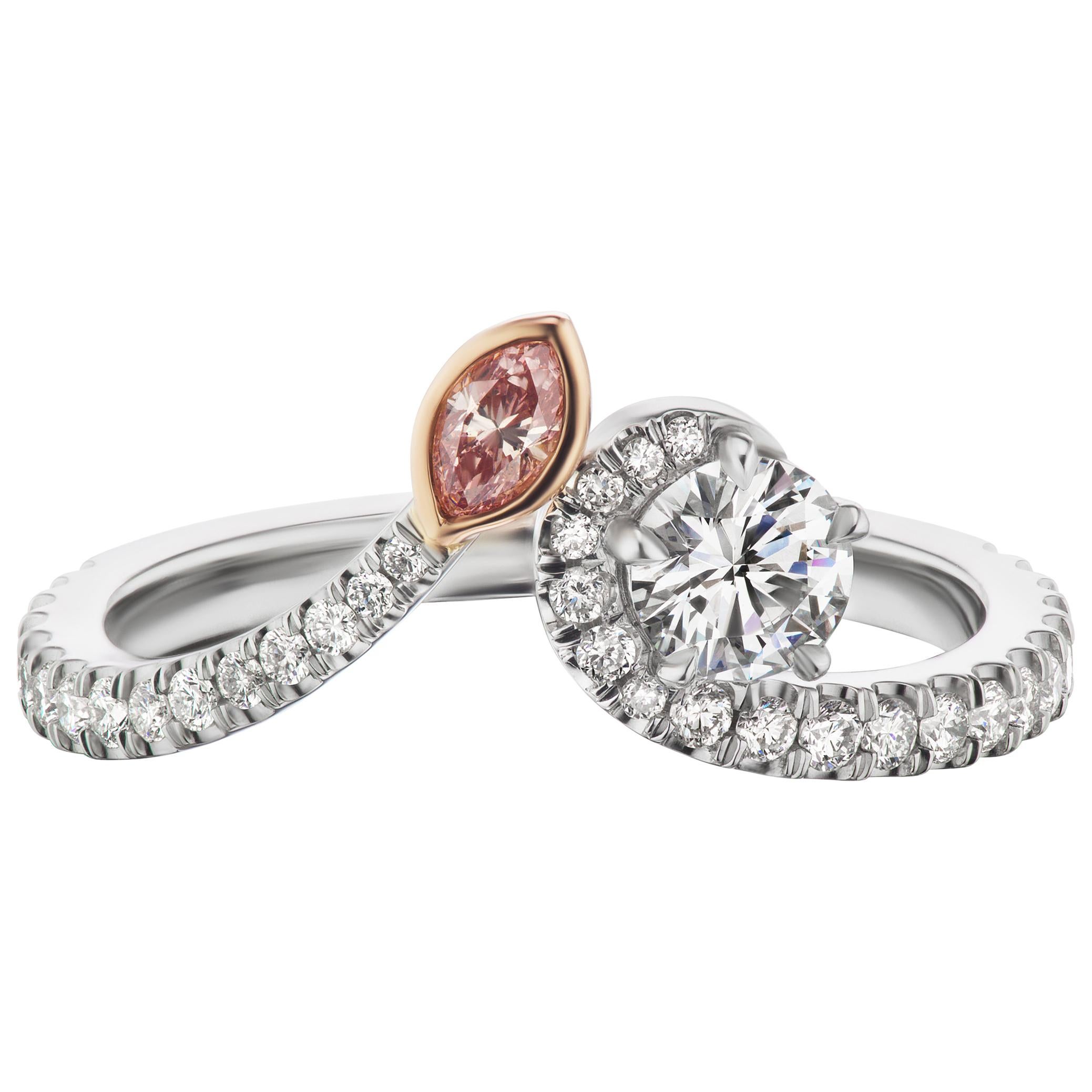 GIA Certified 0.30 D VVS1 and Certified Pink Diamond Bypass Handmade Ring