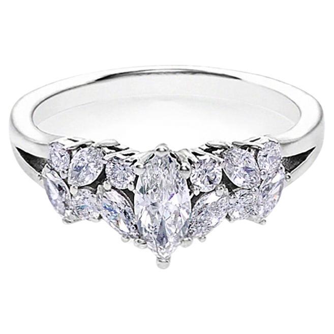 Bague de fiançailles unique en diamant marquise certifié GIA (0,30ct), faite à la main, moderne. 