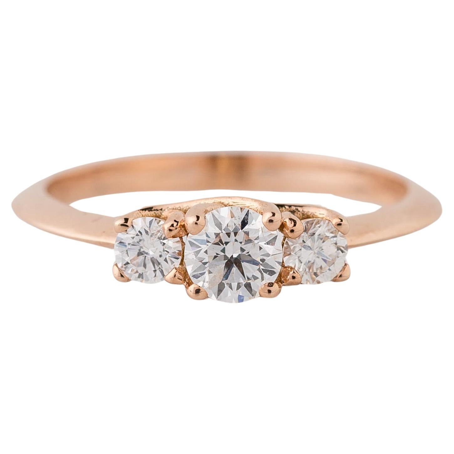 For Sale:  GIA Certified 0.52 Ctw  3-Stone Diamond Engagement Ring in 14K Rose Gold