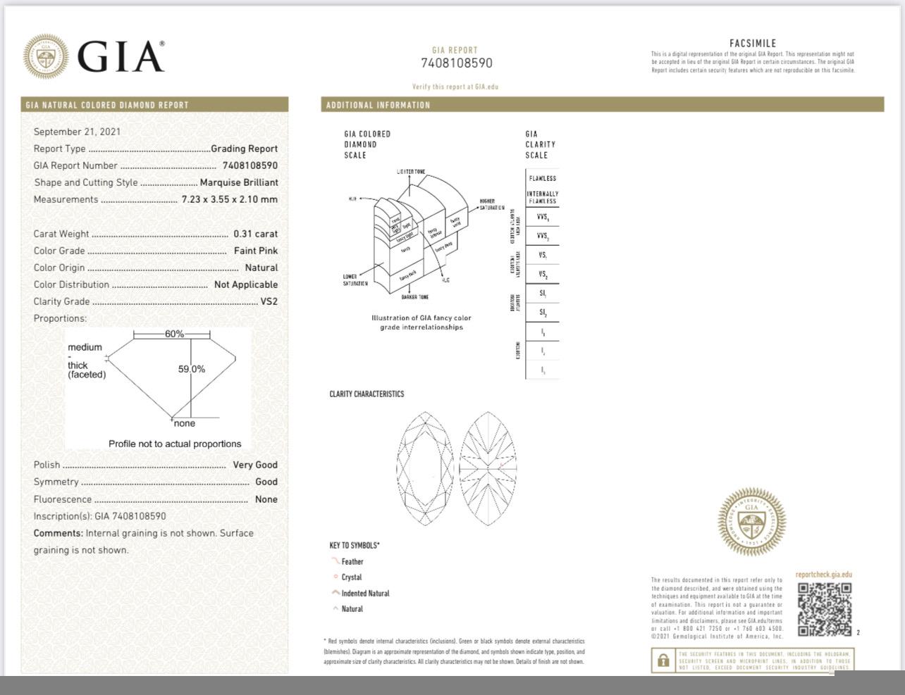 GIA zertifiziert 0,31 Karat Faint Pink Diamond Ring VS2 Klarheit für Damen oder Herren im Angebot