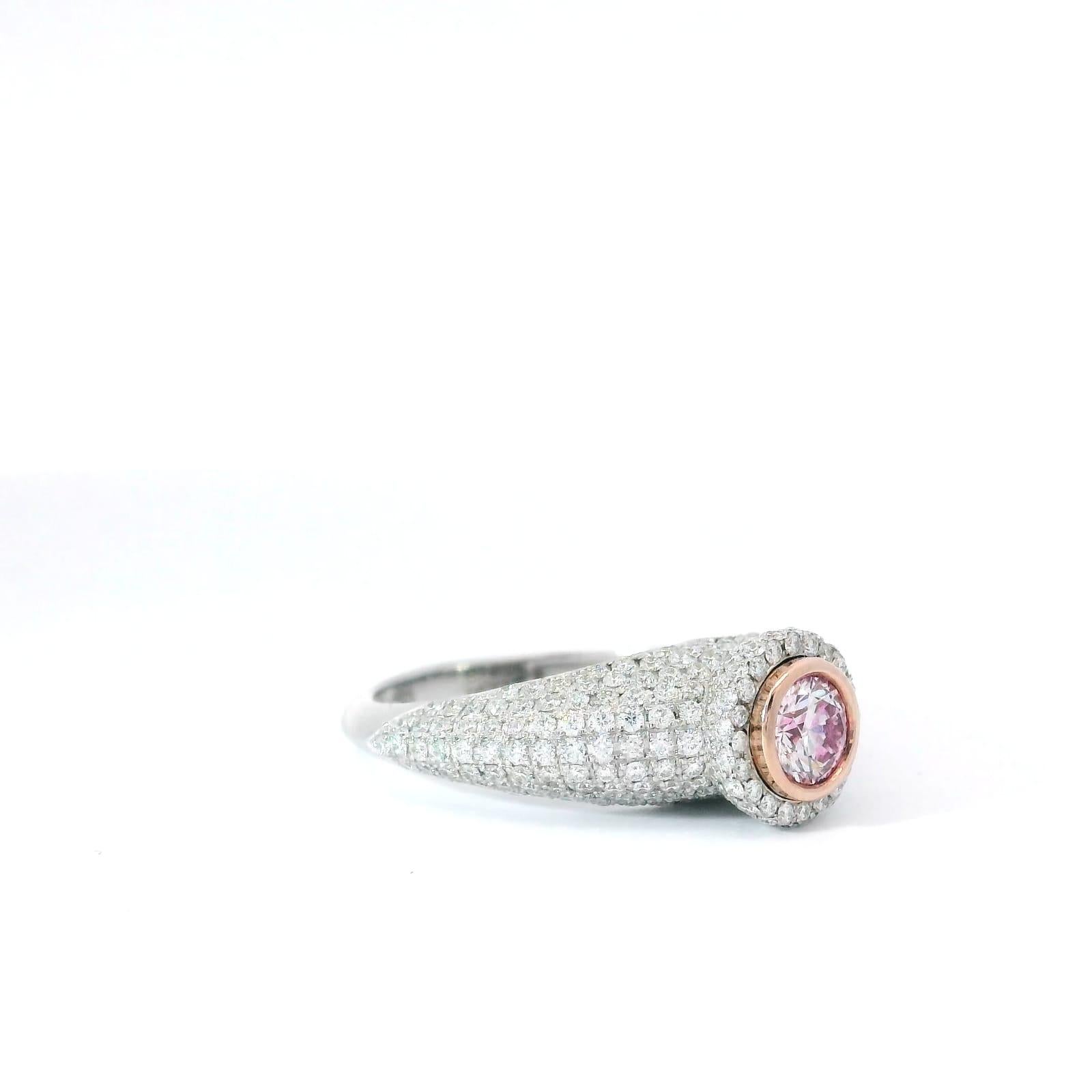 Round Cut GIA Certified 0.31 Carat Faint Pink SI1 Clarity Diamond Ring For Sale