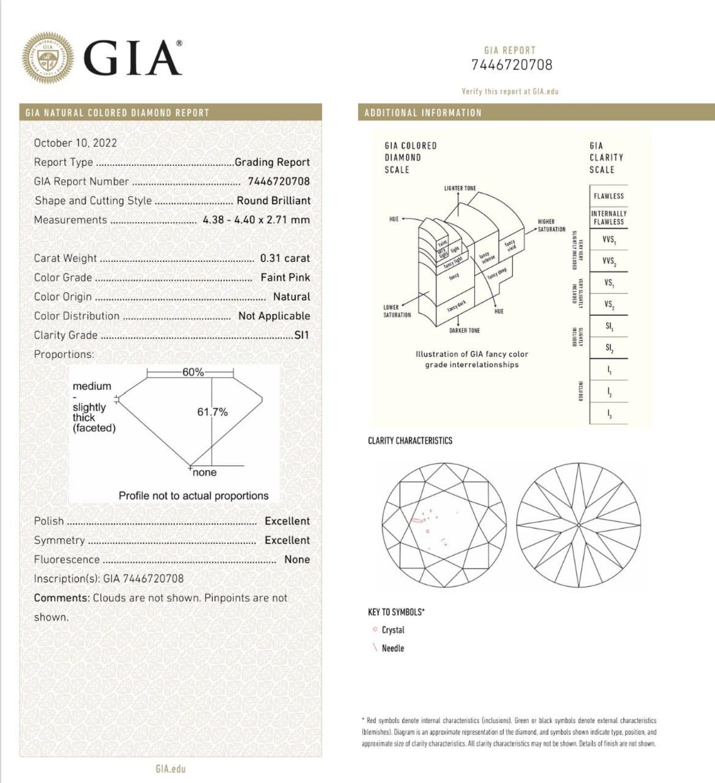 GIA Certified 0.31 Carat Faint Pink SI1 Clarity Diamond Ring For Sale 3