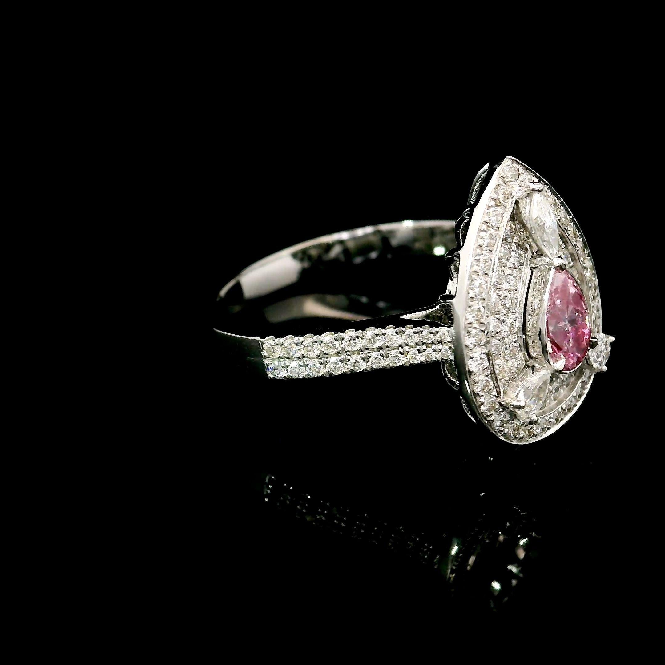 Pear Cut GIA Certified 0.31 Carat Faint Pink SI2 Clarity Diamond Ring For Sale