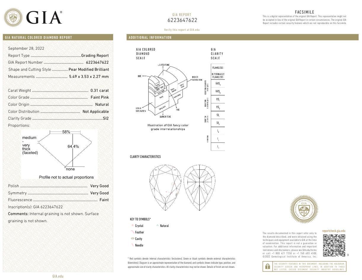 GIA Certified 0.31 Carat Faint Pink SI2 Clarity Diamond Ring For Sale 3