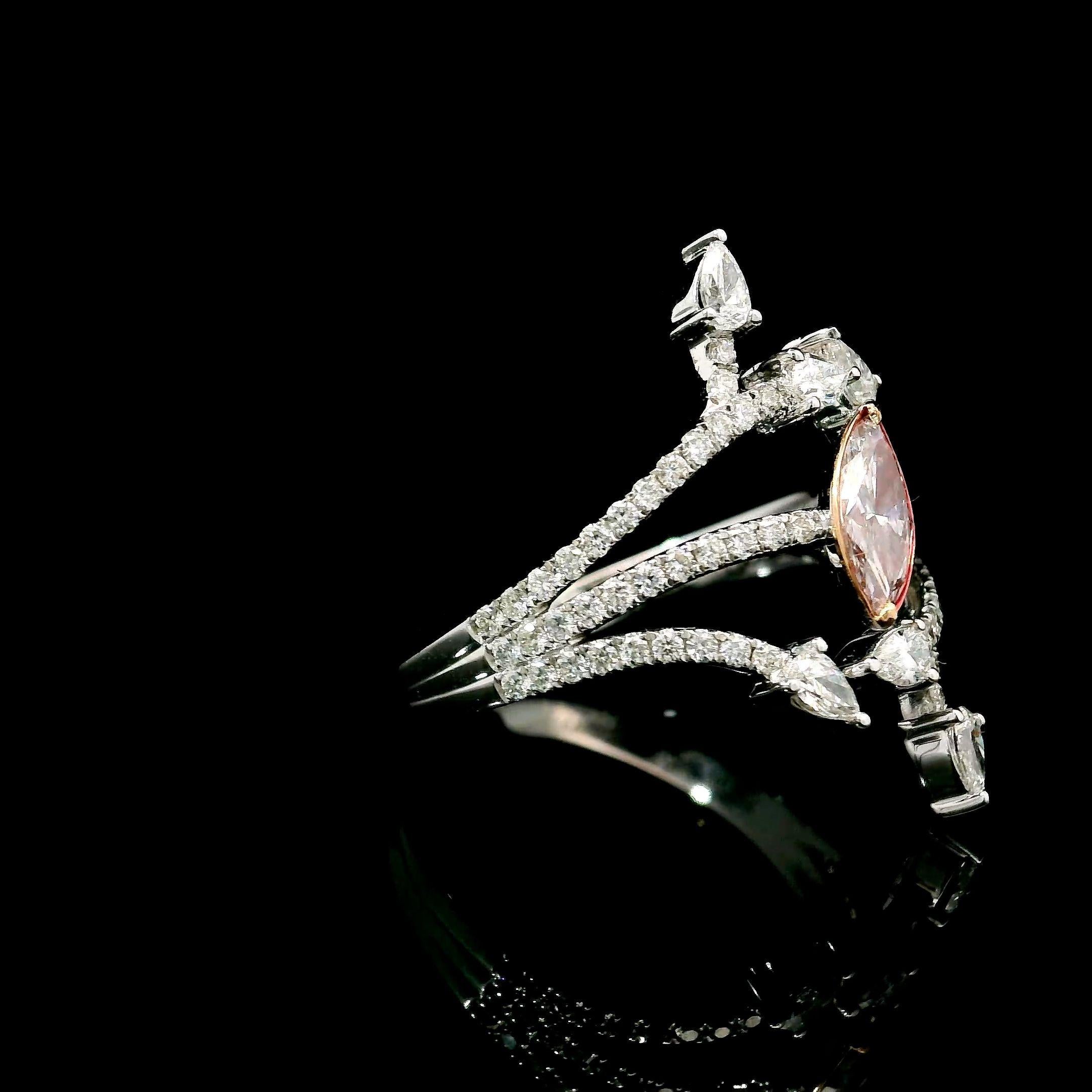 Marquise Cut GIA Certified 0.31 Carat Faint pink VS2 Clarity Diamond Ring For Sale