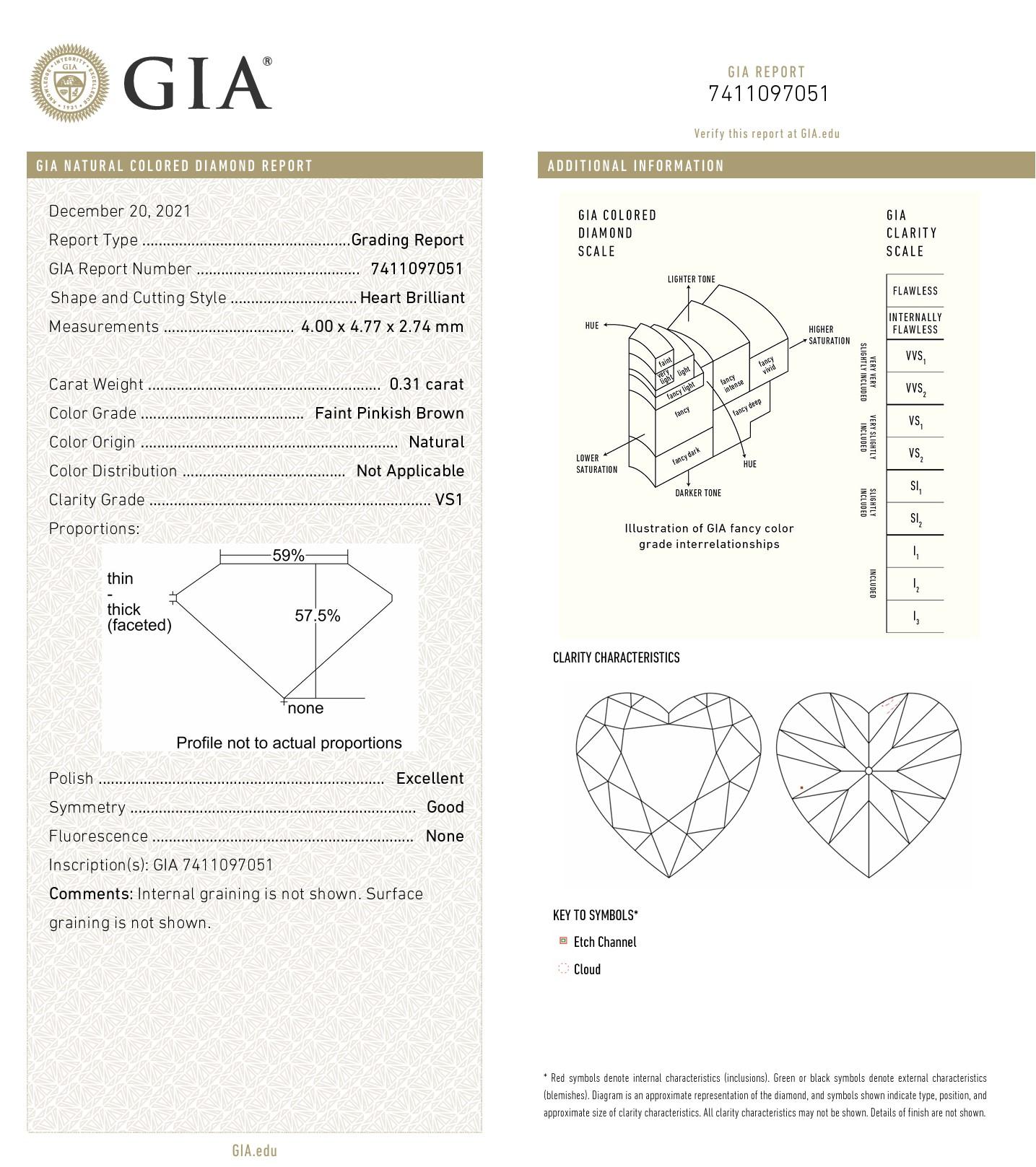 GIA Certified 0.31 Carat Faint Pinkish Brown VS1 Clarity Diamond For Sale 1