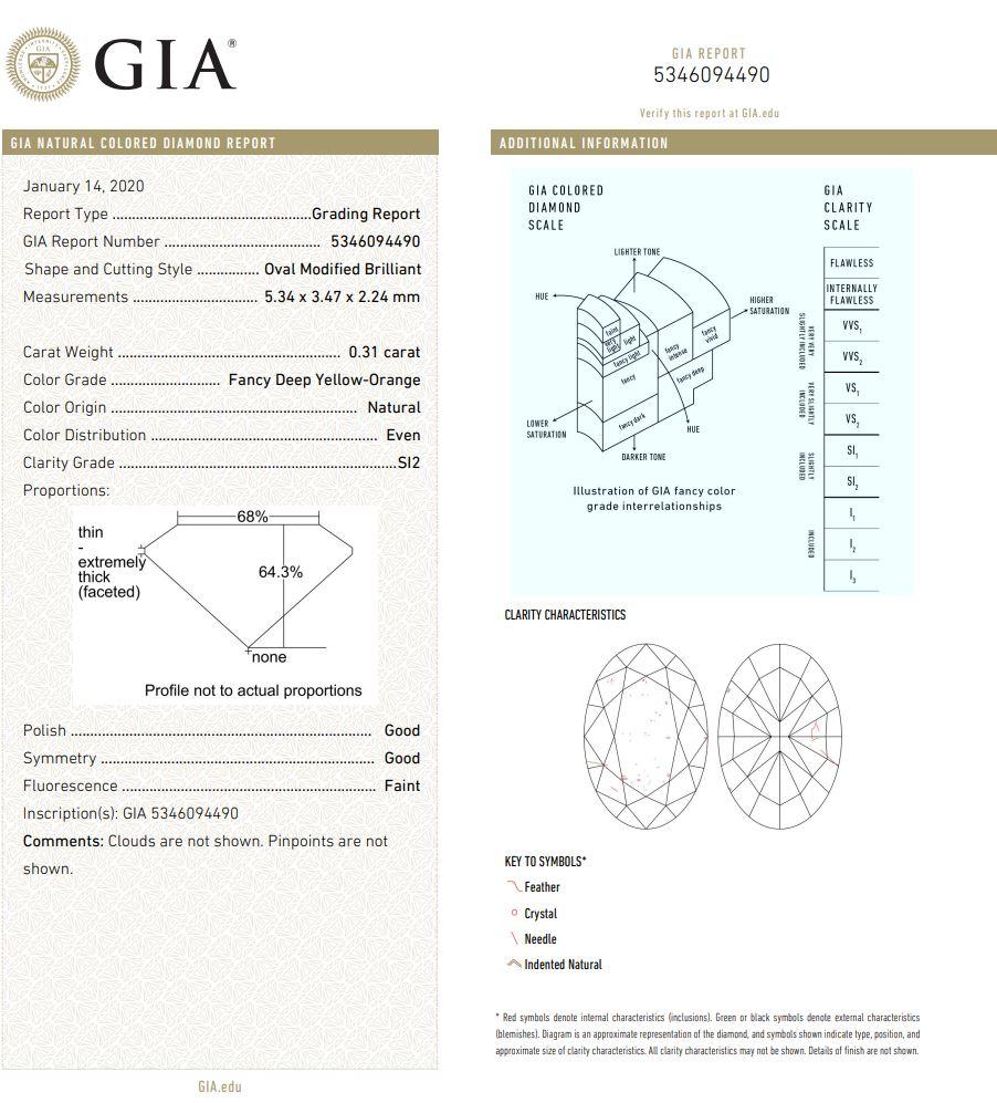 Diamante certificado por GIA de 0,31 quilates de color amarillo anaranjado intenso con claridad SI2 en venta 1