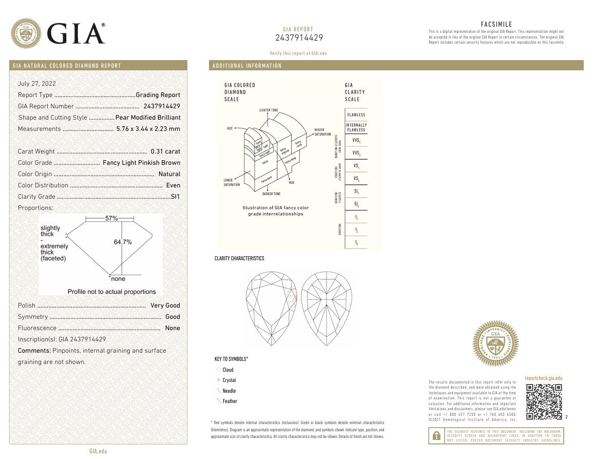 GIA-zertifiziert 0,31 Karat Fancy Light Pinkish Brown SI1 Clarity Diamant im Angebot 1