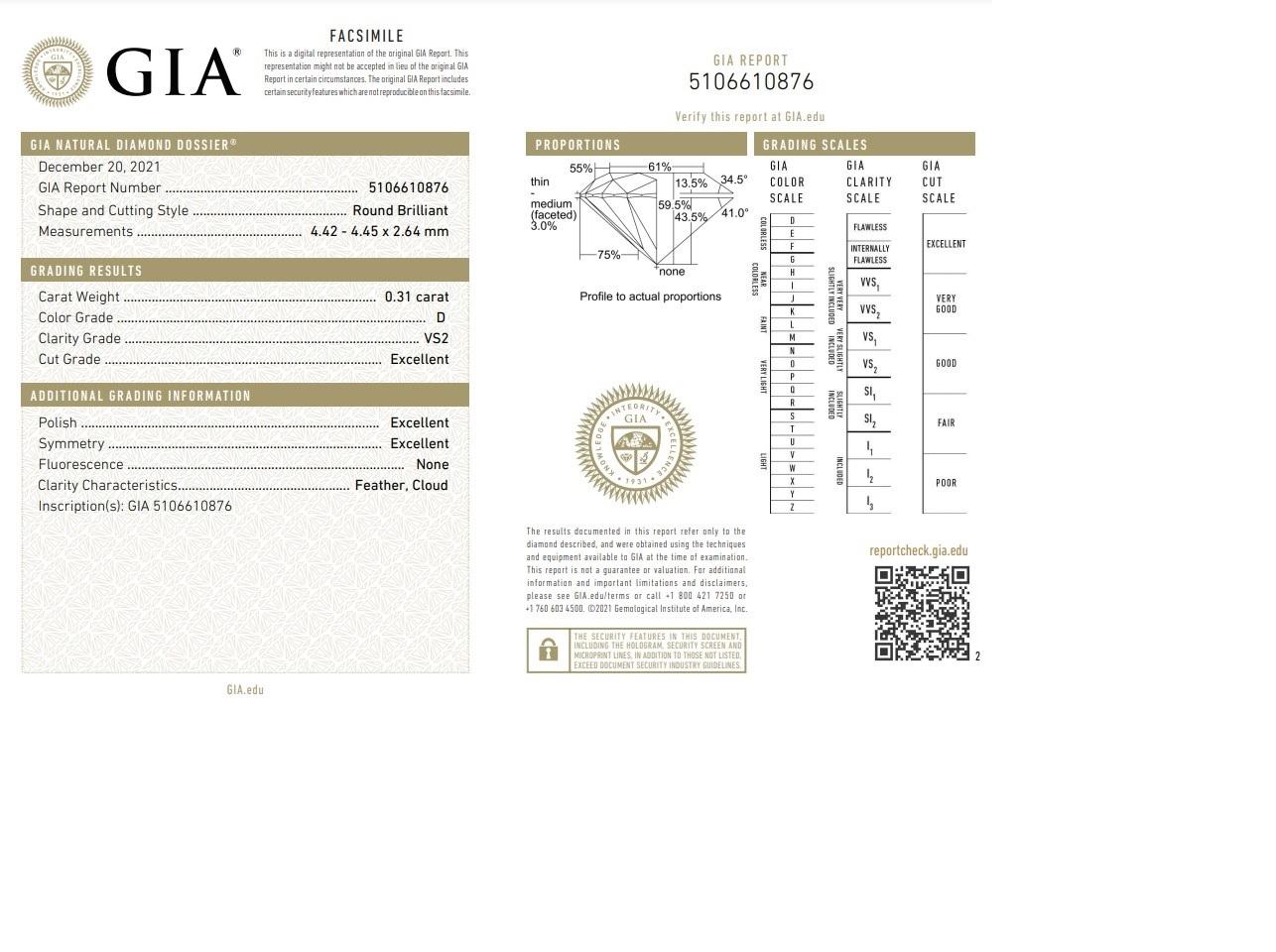 GIA-zertifizierter 0,31 Karat GIA-Diamantring aus 18 Karat Weißgold im Angebot 1
