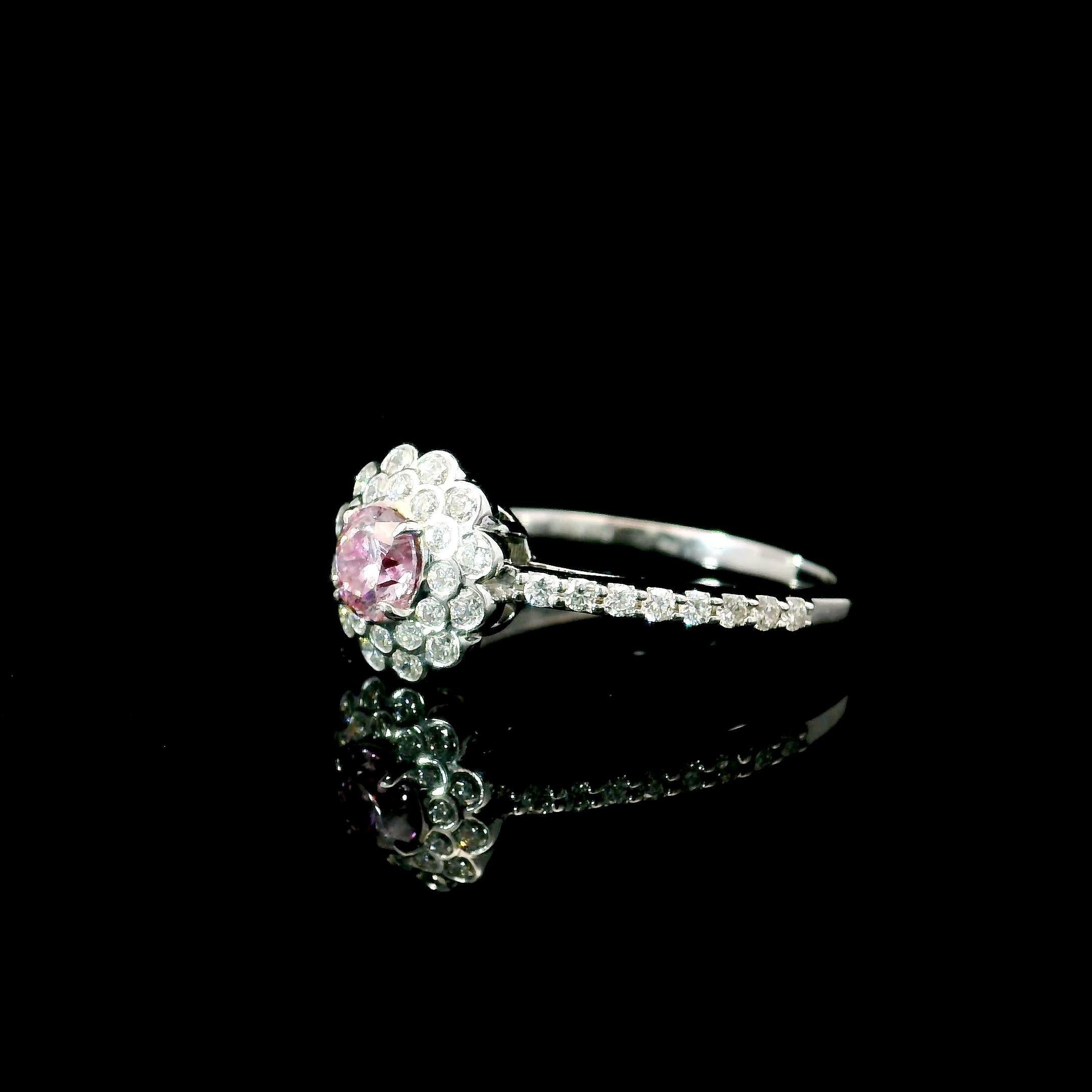Round Cut GIA Certified 0.31 Carat Light Pink I3 Clarity Diamond Ring For Sale