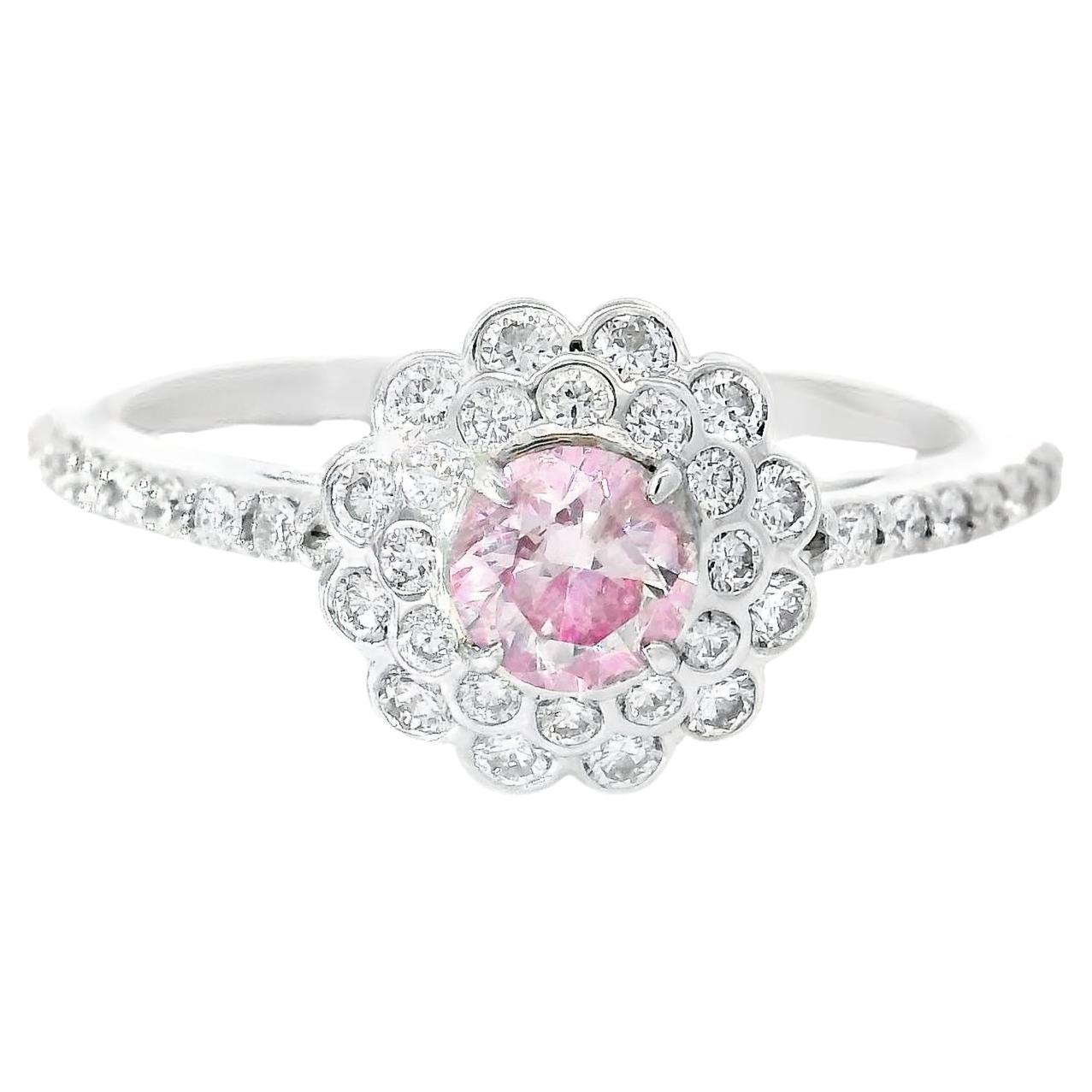 GIA Certified 0.31 Carat Light Pink I3 Clarity Diamond Ring For Sale