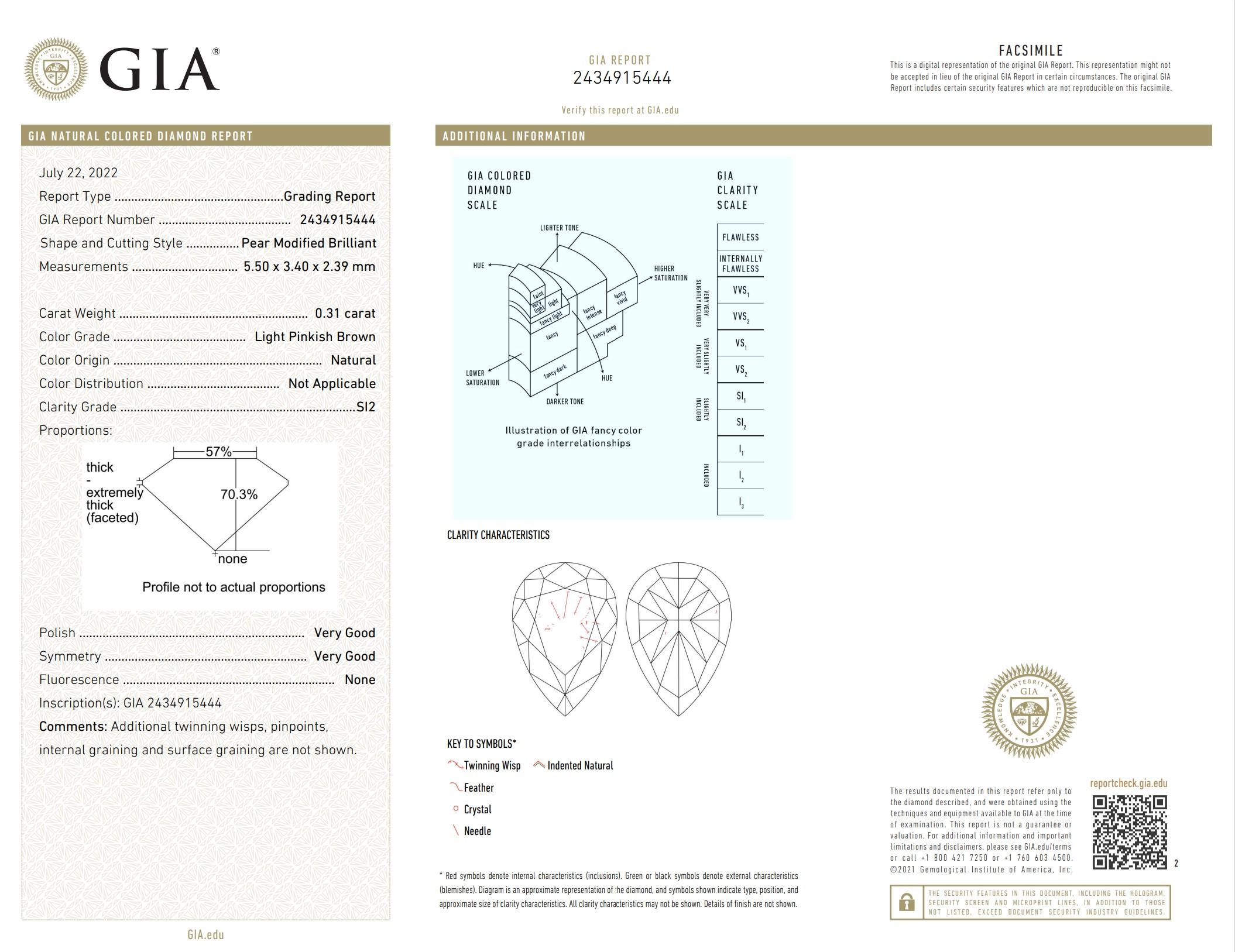 GIA Certified 0.31 Carat Light Pinkish Brown SI2 Clarity Diamond For Sale 1