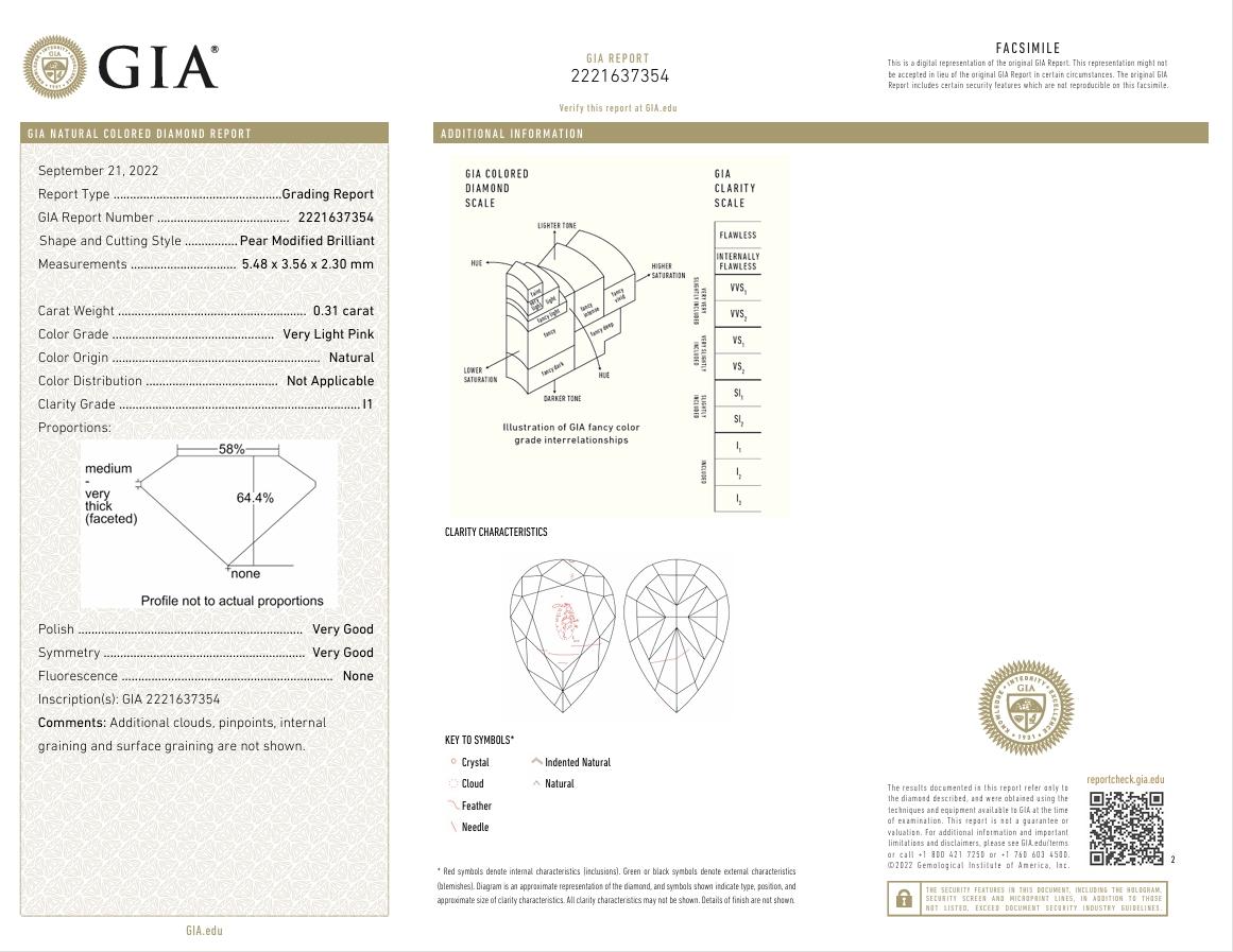 GIA Certified 0.31 Carat Very Light Pink I1 Clarity Diamond For Sale 1