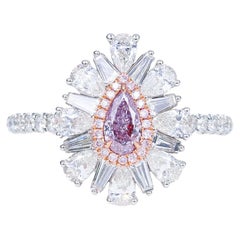 GIA Certified, 0.31ct Pear Shape Natural Fancy Pink-Purple Diamond Ring 18k