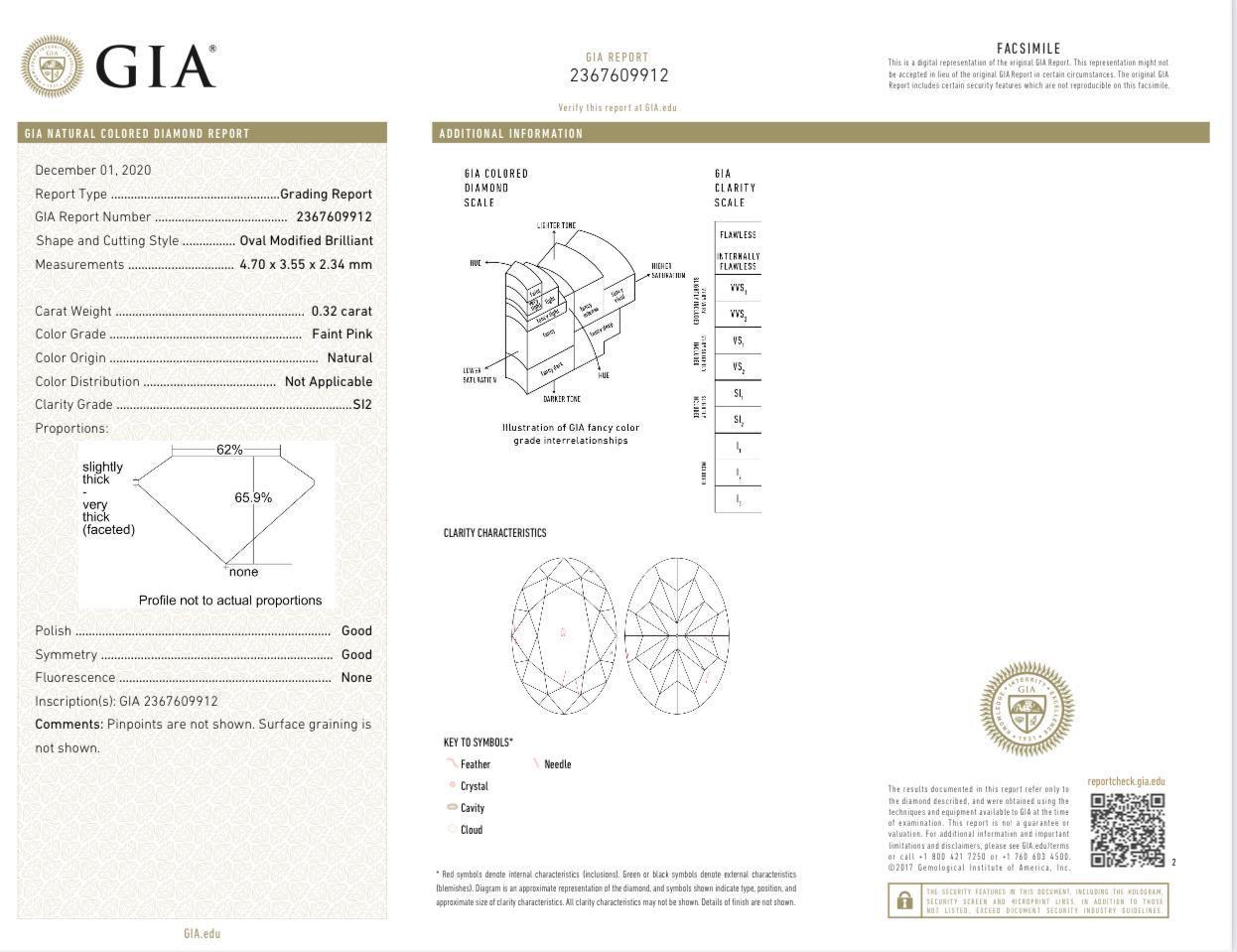 Anillo de diamantes con certificado GIA de 0,32 / 0,30 quilates de color rosa tenue y claridad SI2 en venta 4
