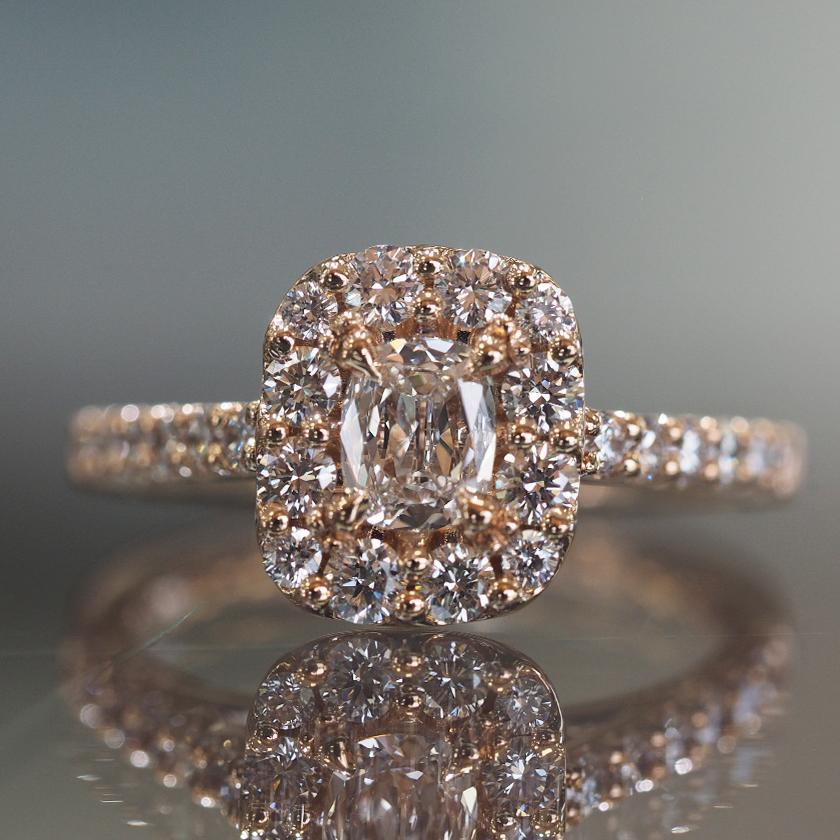 GIA Certified, 0.32 Carat, A. Jaffe Rose Gold Diamond Cushion Ring In New Condition In Addison, TX