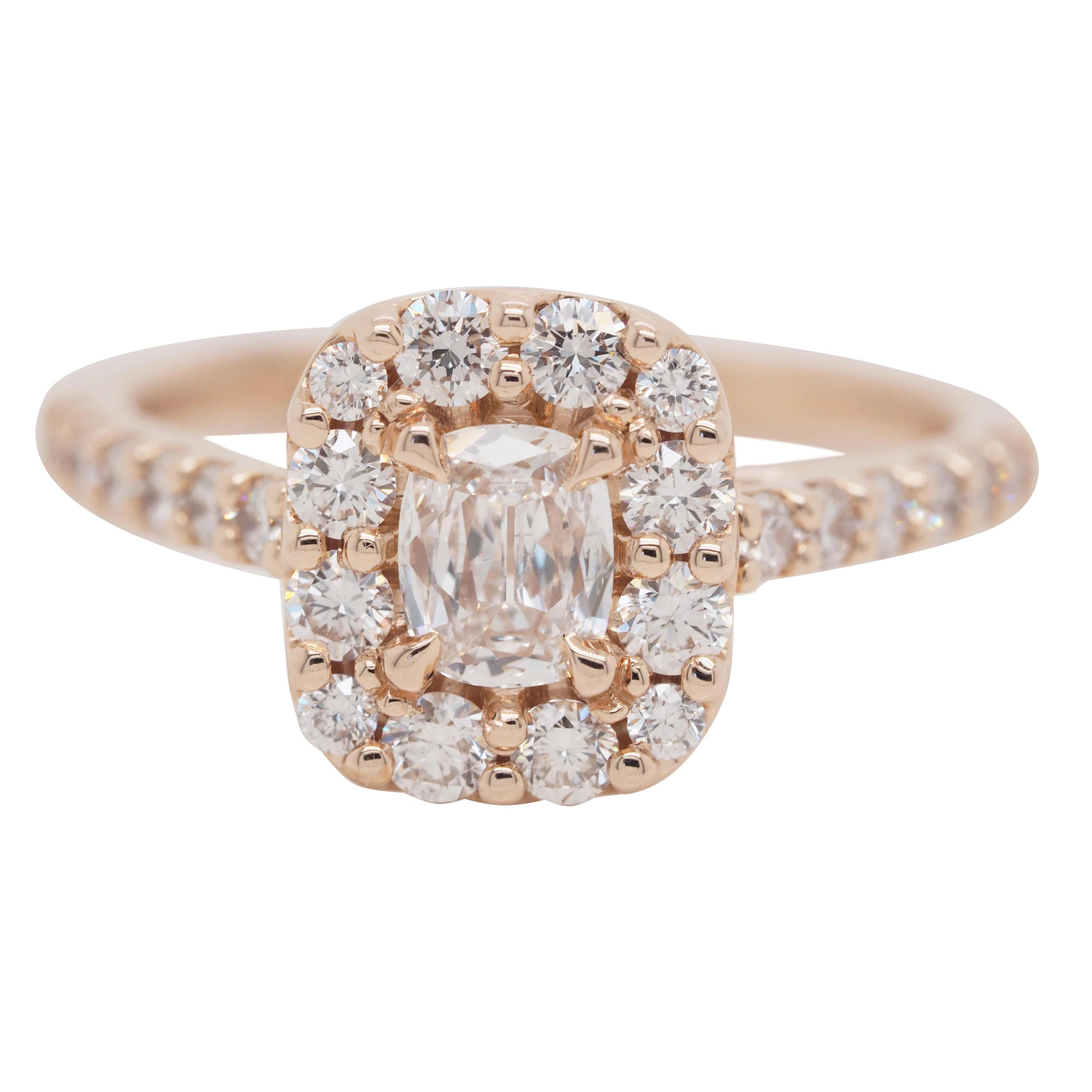 GIA Certified, 0.32 Carat, A. Jaffe Rose Gold Diamond Cushion Ring