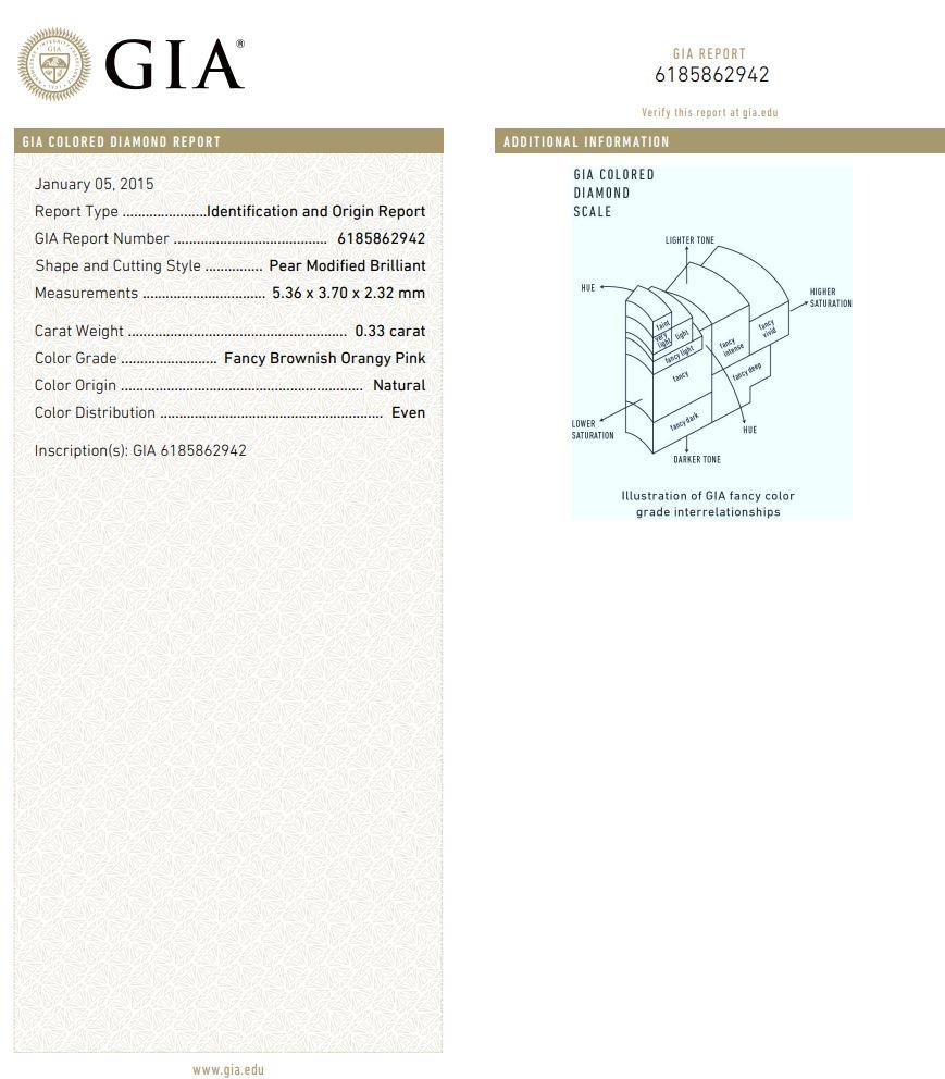 GIA Certified 0.33 Carat Faint Brownish Orangy Pink Diamond For Sale 1