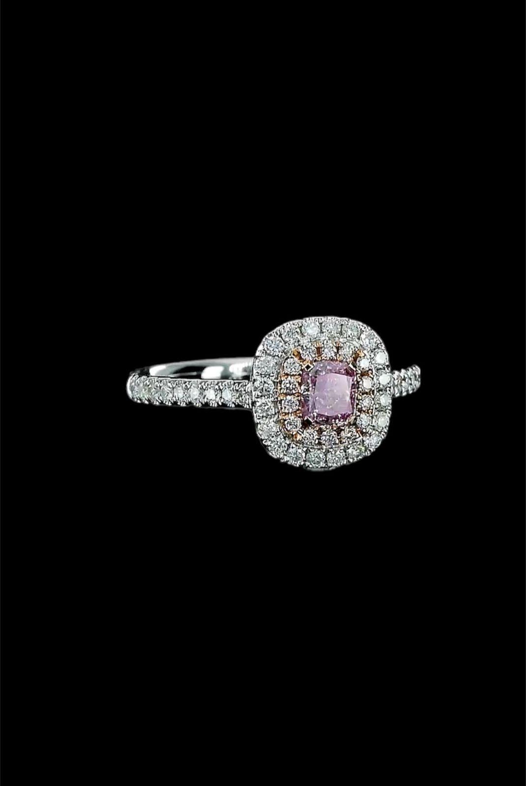 Cushion Cut GIA Certified 0.33 Carat Faint Pink Diamond Ring SI2 Clarity For Sale