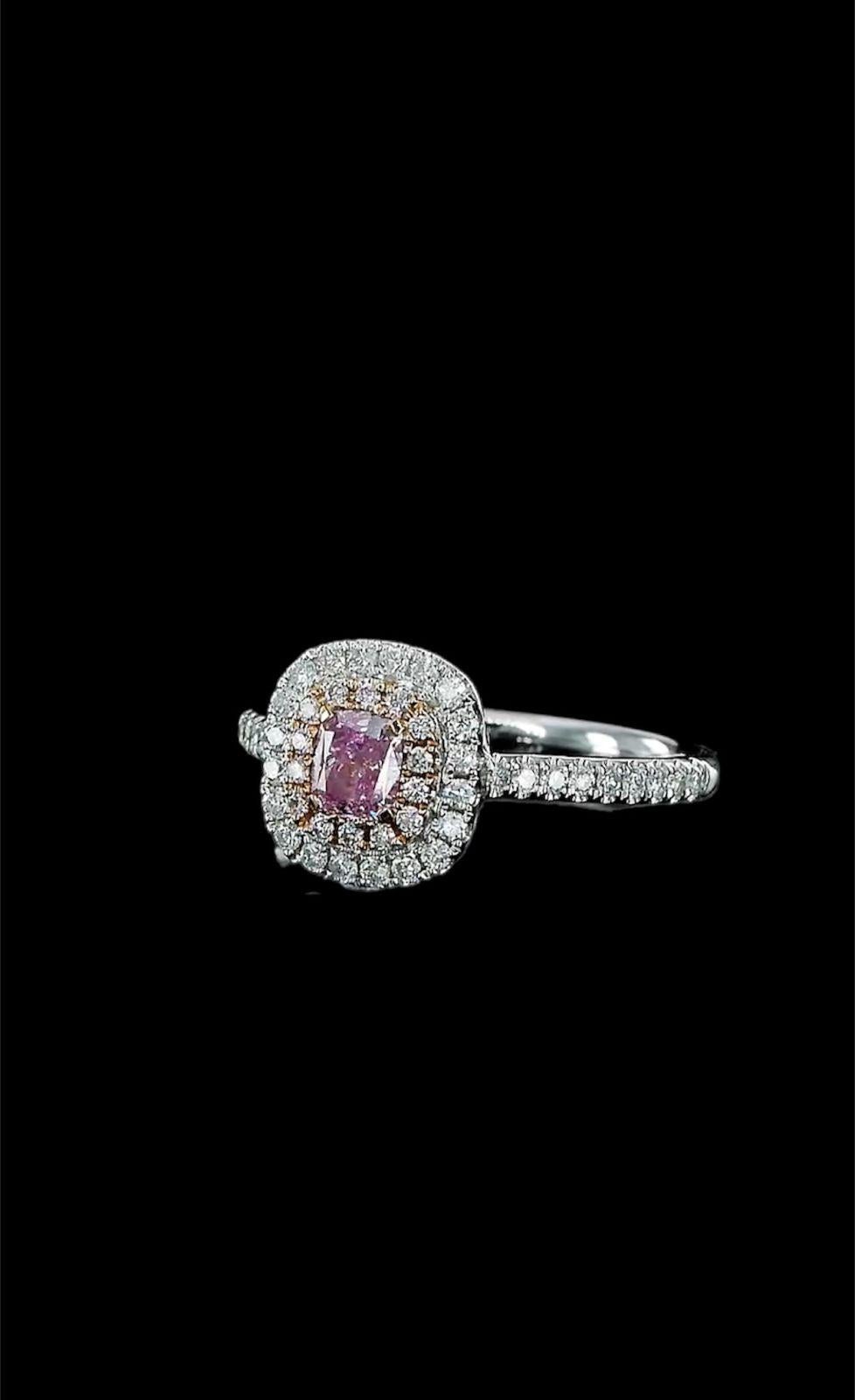 Women's or Men's GIA Certified 0.33 Carat Faint Pink Diamond Ring SI2 Clarity For Sale