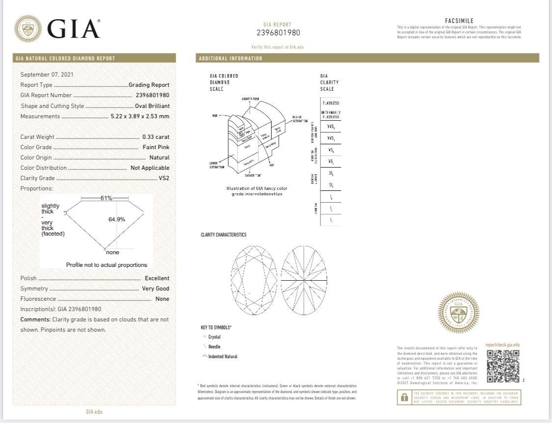 Bague en diamant certifié GIA de 0,33 carat de couleur rose clair VS2 en vente 7
