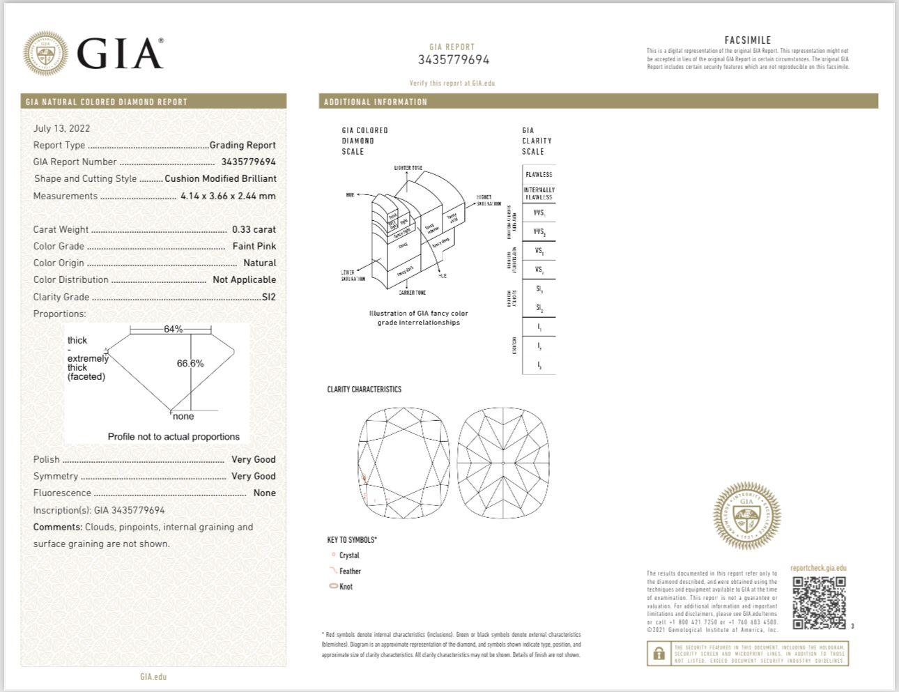 Anello con diamante certificato GIA da 0,33 carati di colore rosa tenue con purezza SI2 in vendita 3