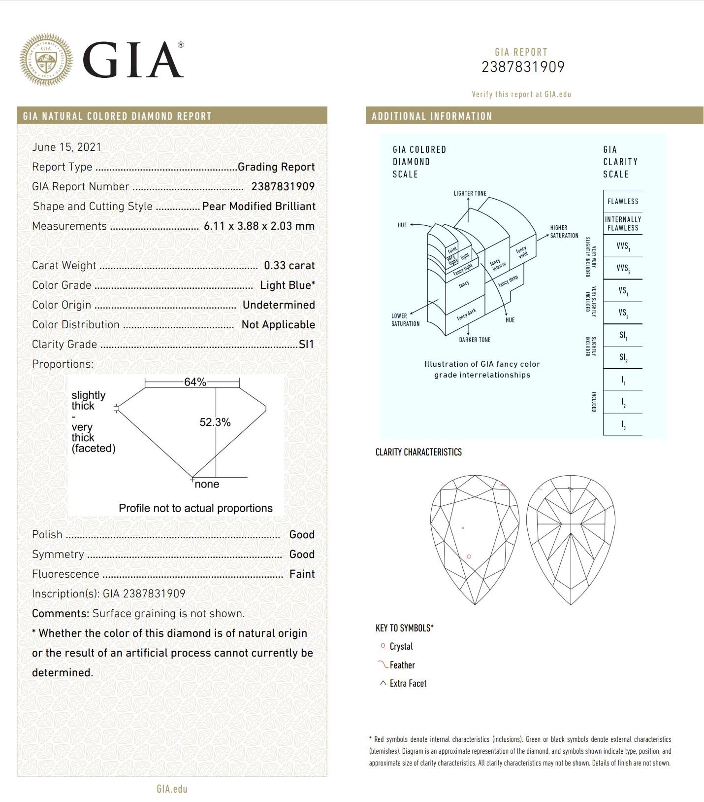 GIA Certified 0.33 Carat Light Blue SI1 Clarity Diamond For Sale 1