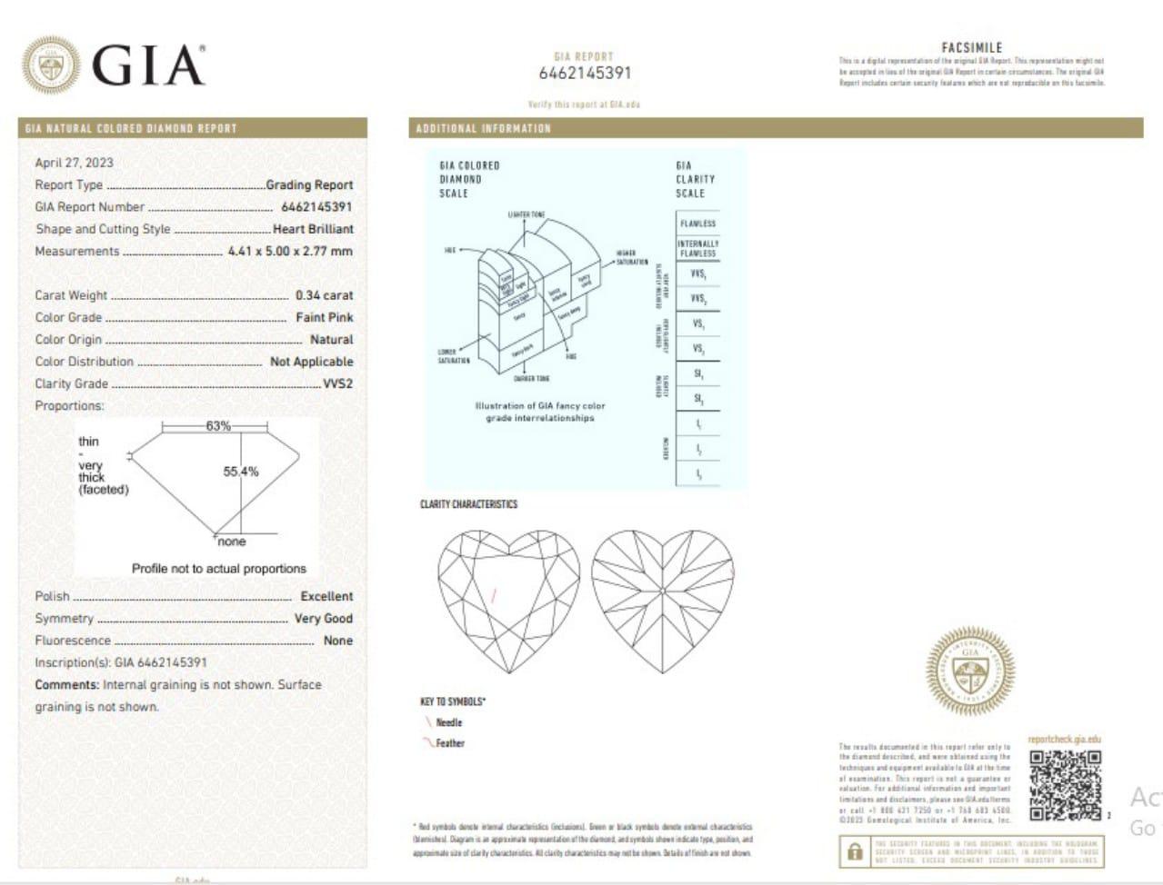 GIA Certified 0.34 Carat Faint Pink VVS1 Clarity Diamond For Sale 1