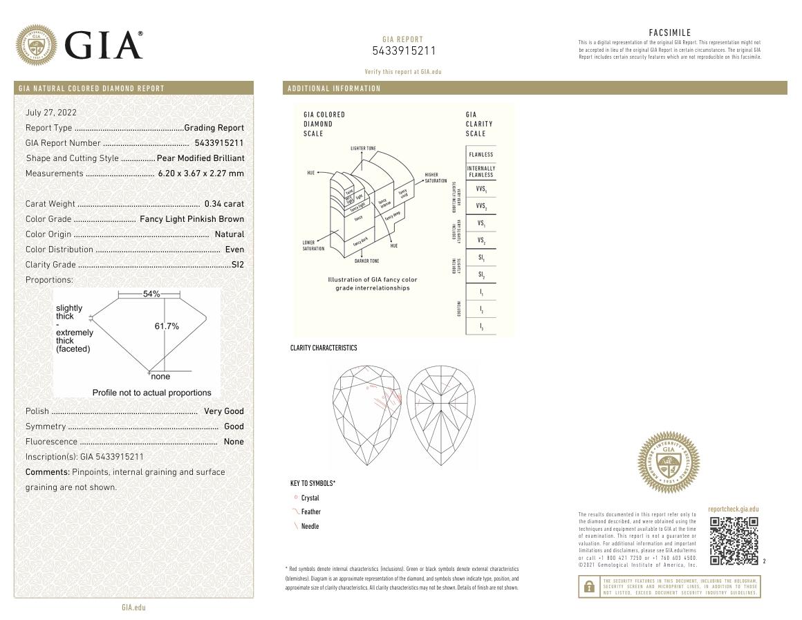 GIA Certified 0.34 Carat Fancy Light Pinkish Brown SI2 Clarity Diamond For Sale 1
