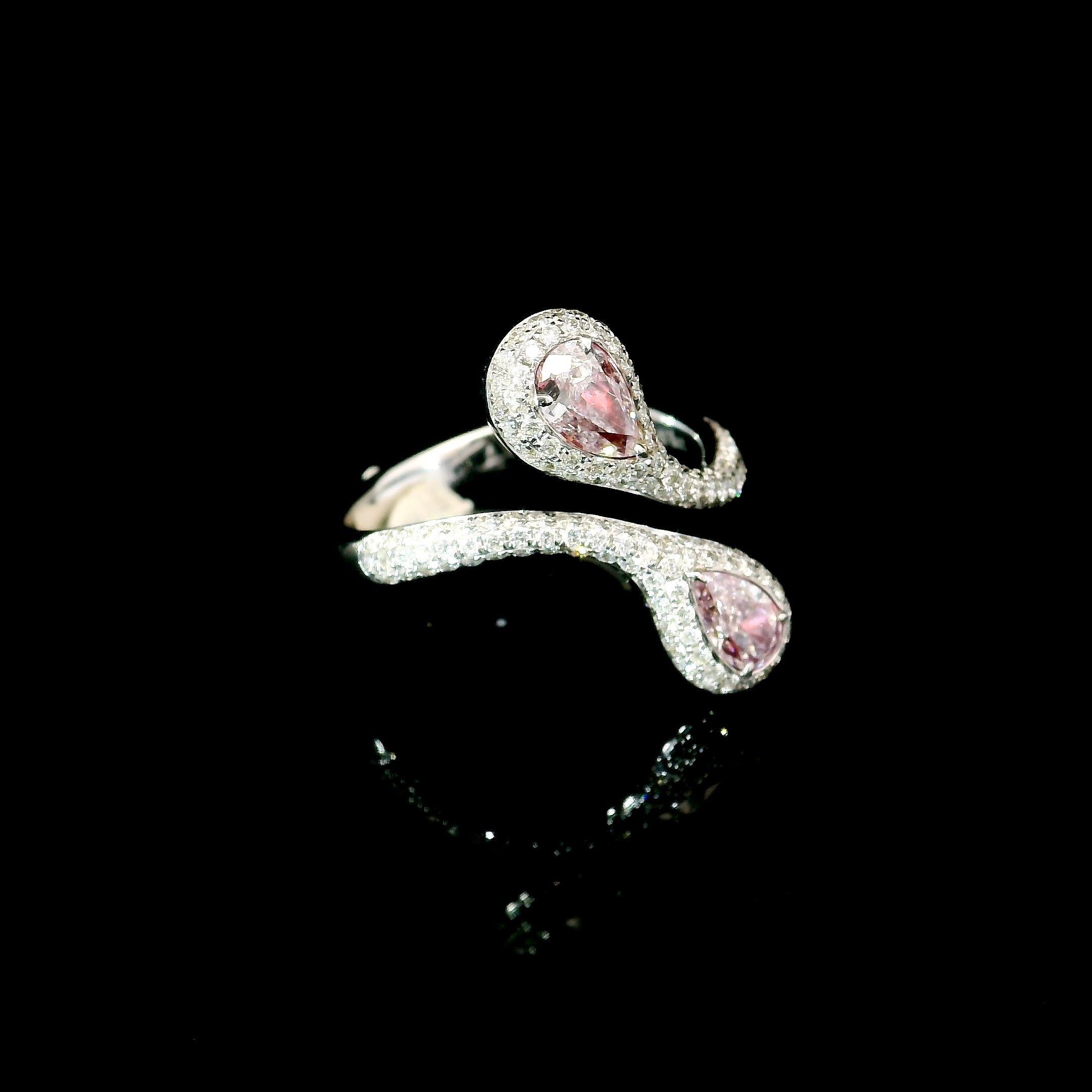 Pear Cut GIA Certified 0.34 CT Faint Pink VS2 / 0.42 CT Faint Pink SI2 Clarity Ring