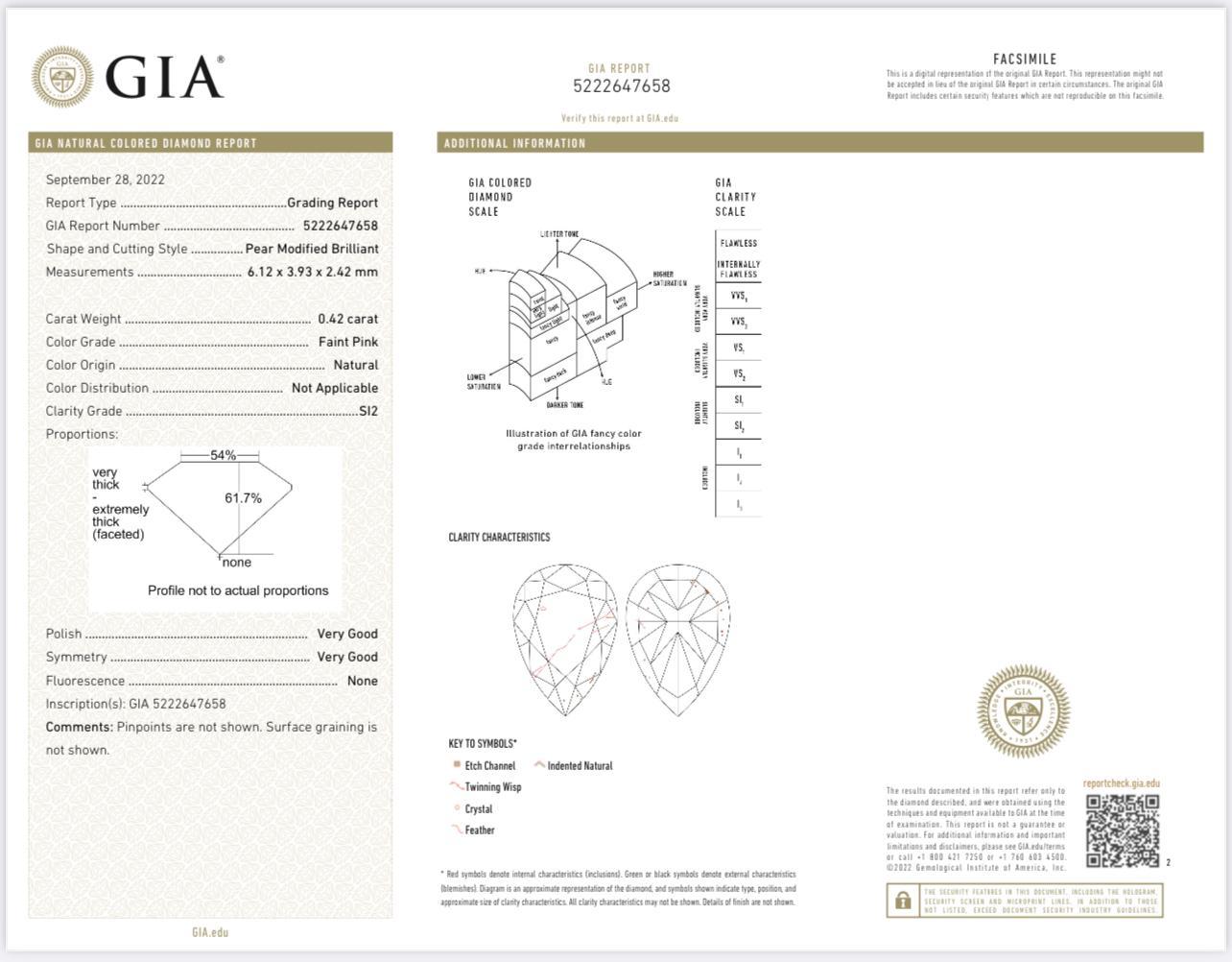 GIA Certified 0.34 CT Faint Pink VS2 / 0.42 CT Faint Pink SI2 Clarity Ring 3