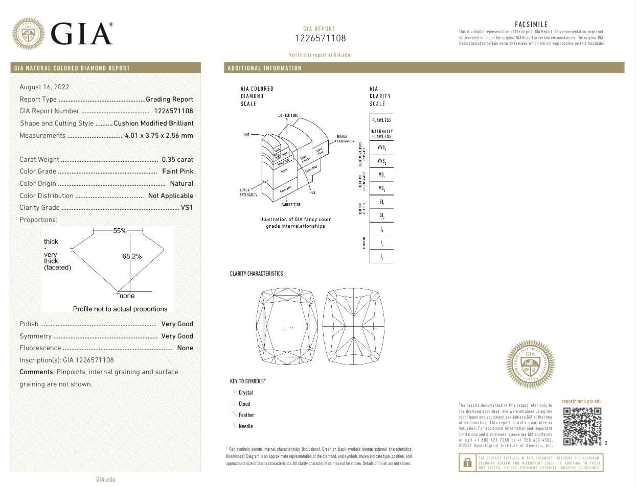Bague rose pâle de 0,35 carat de pureté VS1 certifiée par le GIA en vente 3