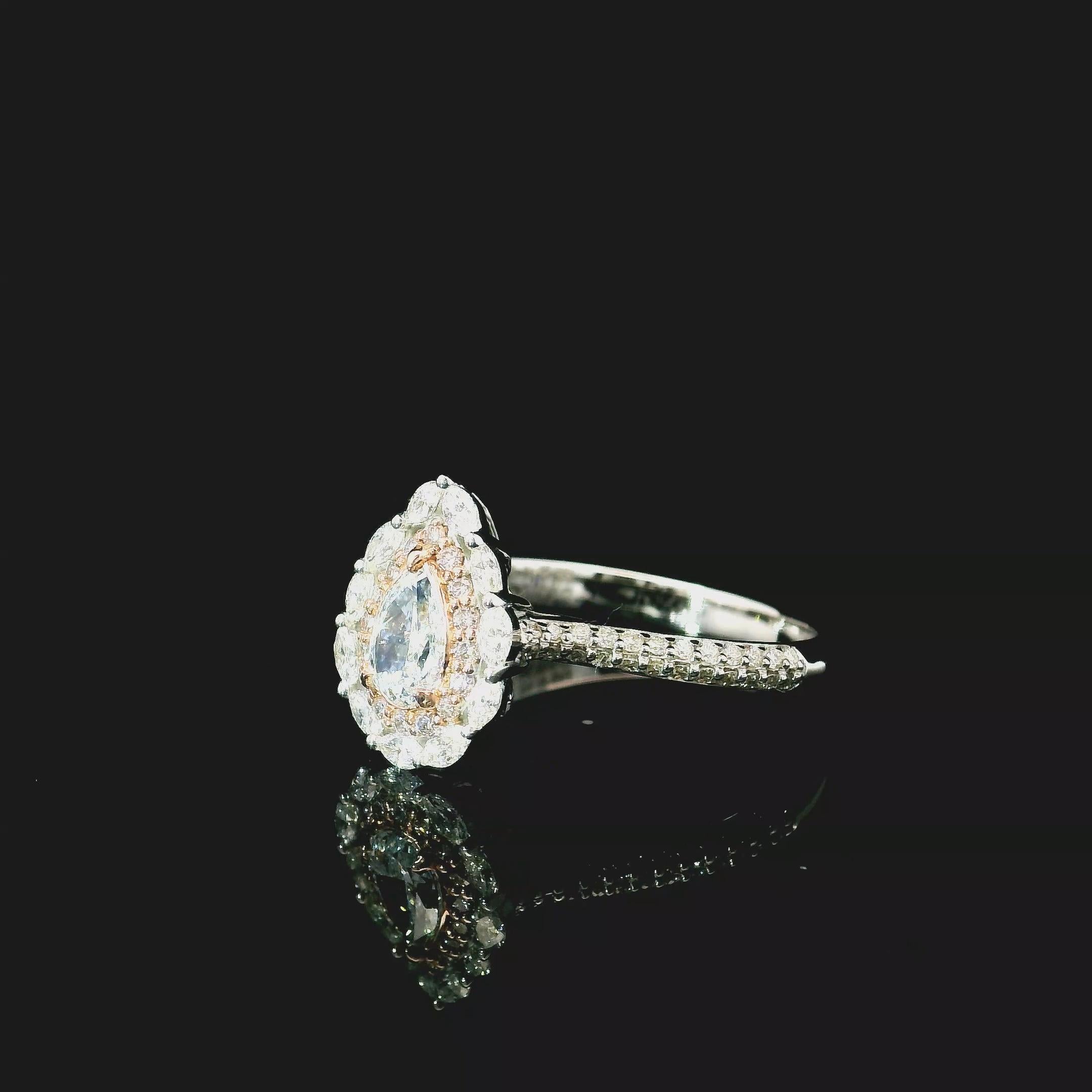 Bague en diamant certifié GIA de 0,35 carat bleu clair (indéterminé), pureté SI2 en vente 2