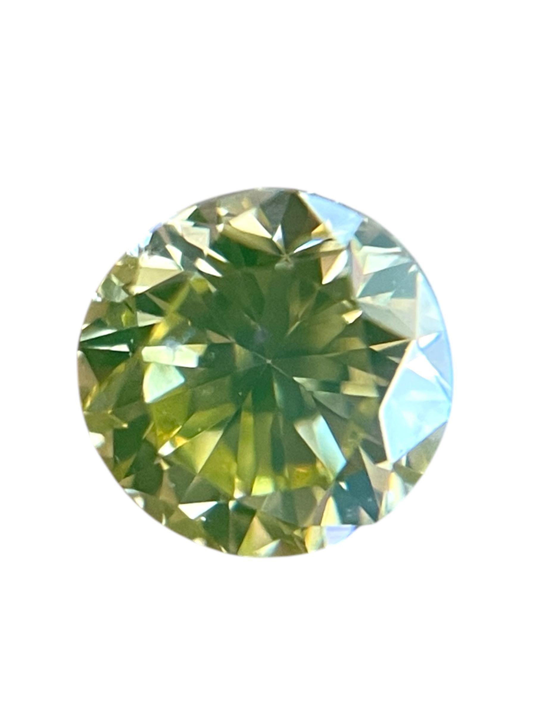 ITEM DESCRIPTION

ID #: NYC58502
Stone Shape: Round
Diamond Weight: 0.35ctw
Fancy Color: Fancy Intense Greenish Yellow
Cut:	Modified Brilliant
Measurements: 4.24 - 4.34 x 2.86 mm
Symmetry: Good
Polish: Good
Fluorescence: None
Certifying Lab: GIA
GIA