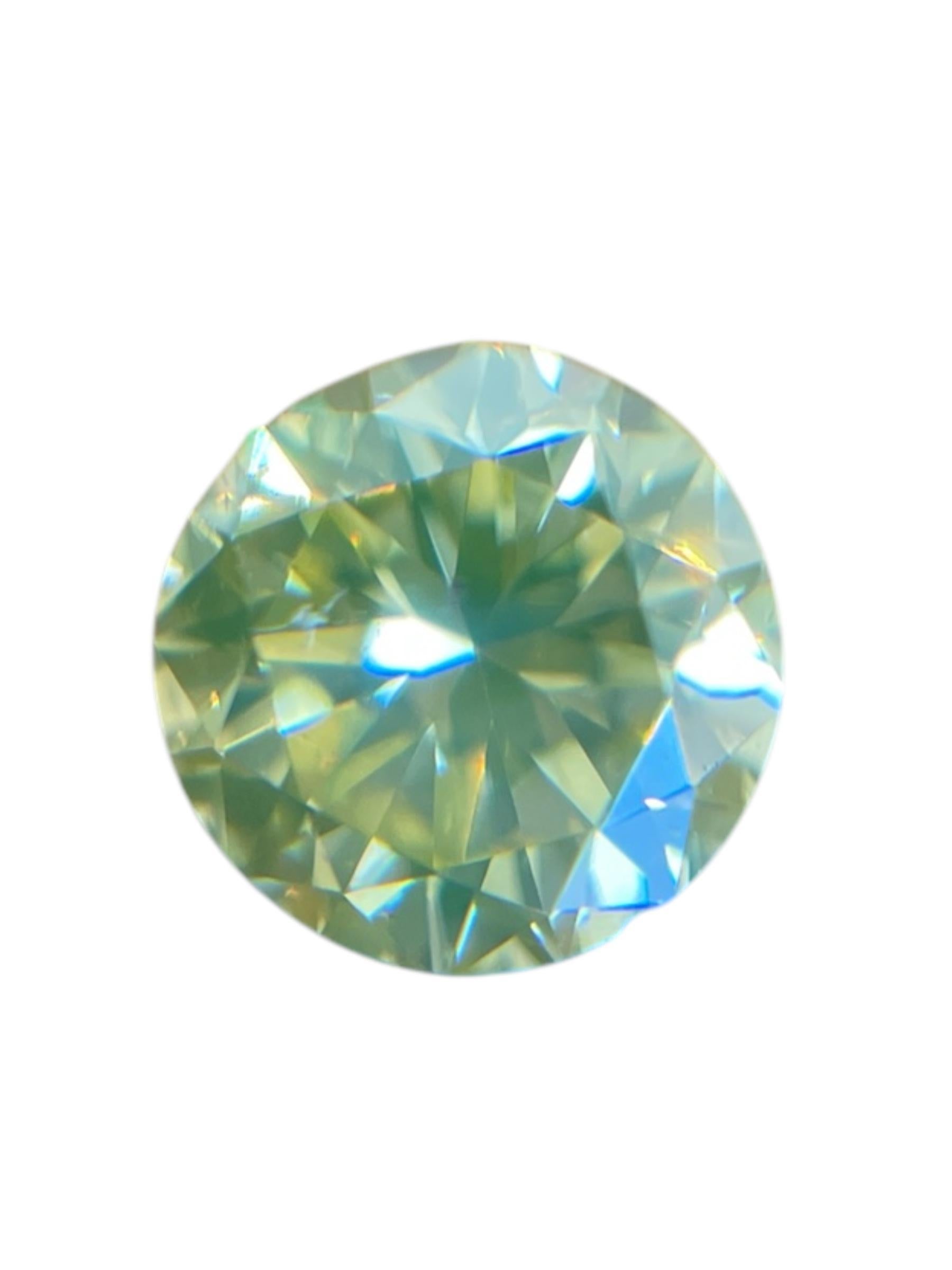 Round Cut GIA Certified 0.35ct SI1 Fancy Intense Greenish Yellow Round Natural Diamond For Sale