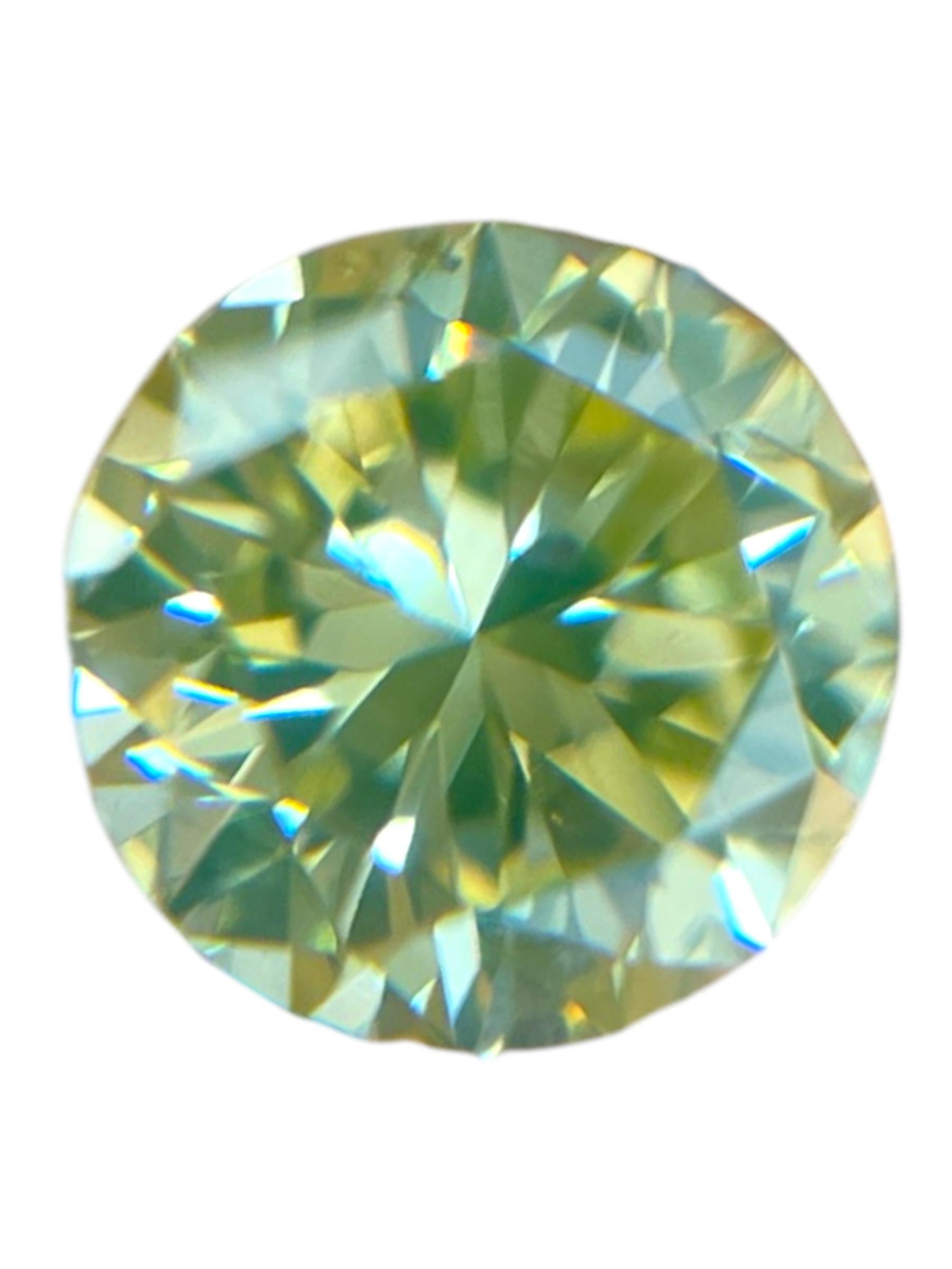GIA Certified 0.35ct SI1 Fancy Intense Greenish Yellow Round Natural Diamond For Sale 2
