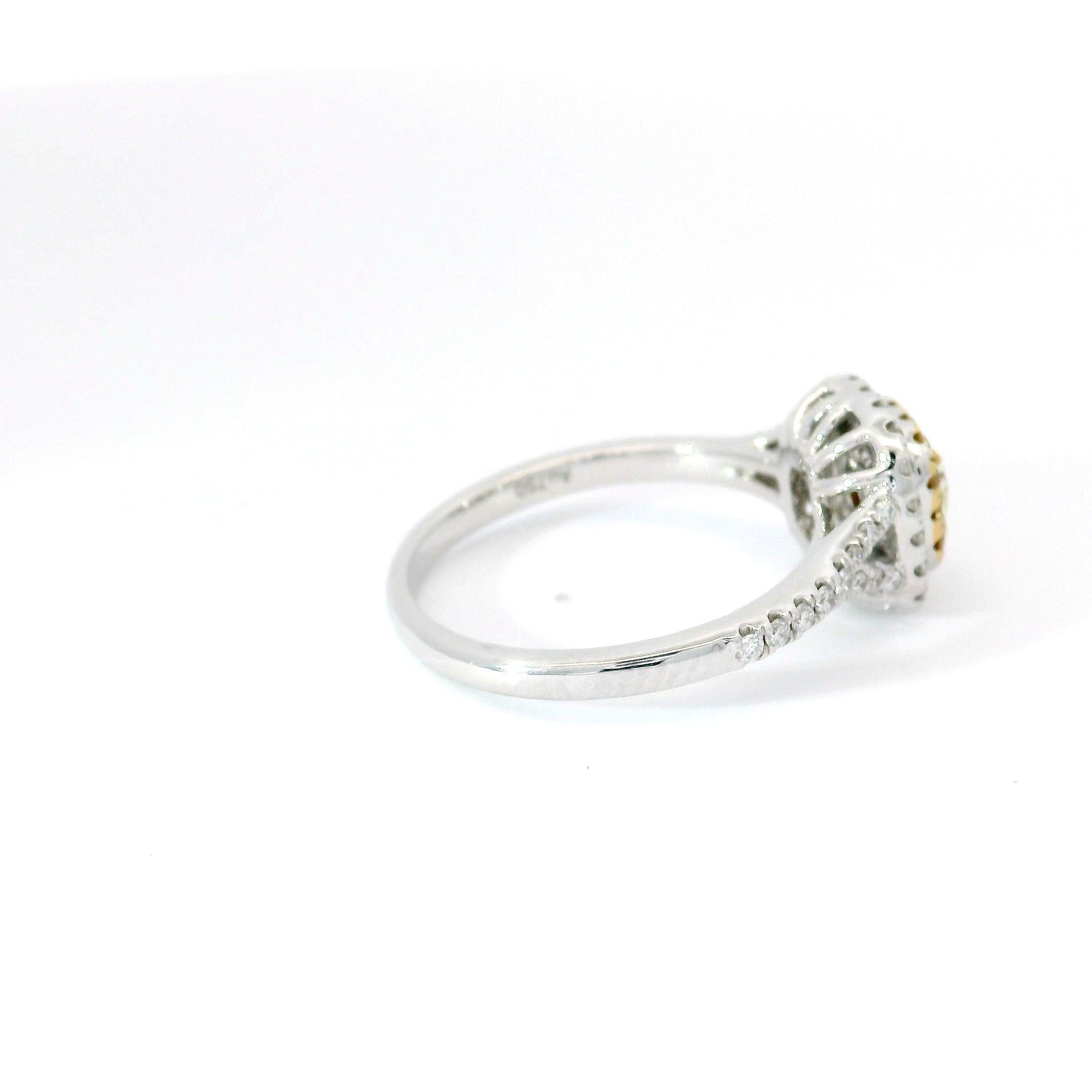Radiant Cut GIA Certified 0.36 Carat Fancy Light Greenish Yellow VS2 Clarity Diamond Ring For Sale