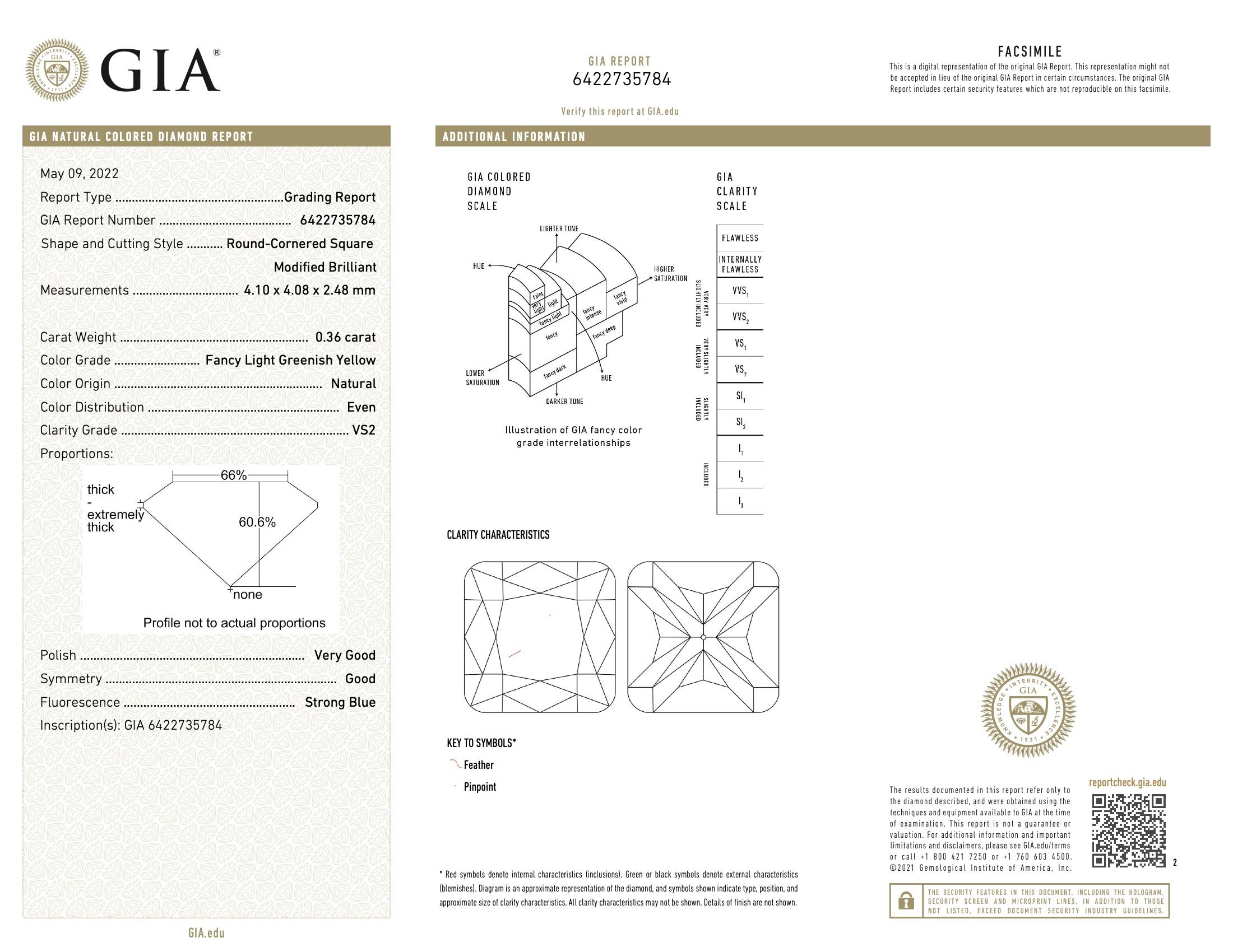 GIA Certified 0.36 Carat Fancy Light Greenish Yellow VS2 Clarity Diamond Ring For Sale 3