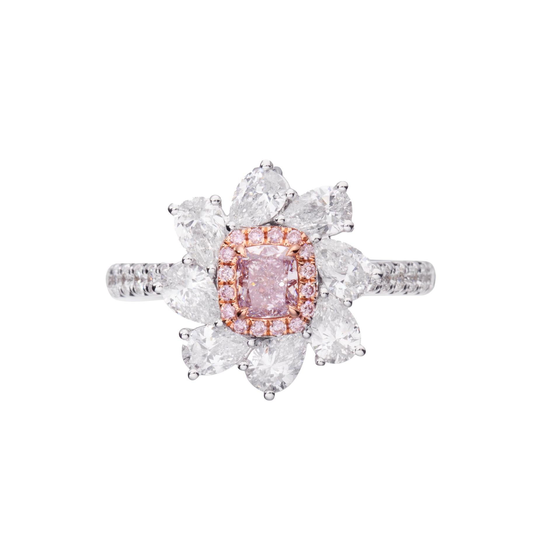 Stunning Fancy Light Purplish Pink Cushion Diamond Engagement Ring

Experience the unparalleled beauty and elegance of our exquisite Fancy Light Purplish Pink Diamond ring, designed to captivate and enchant. This masterpiece features a cushion-cut